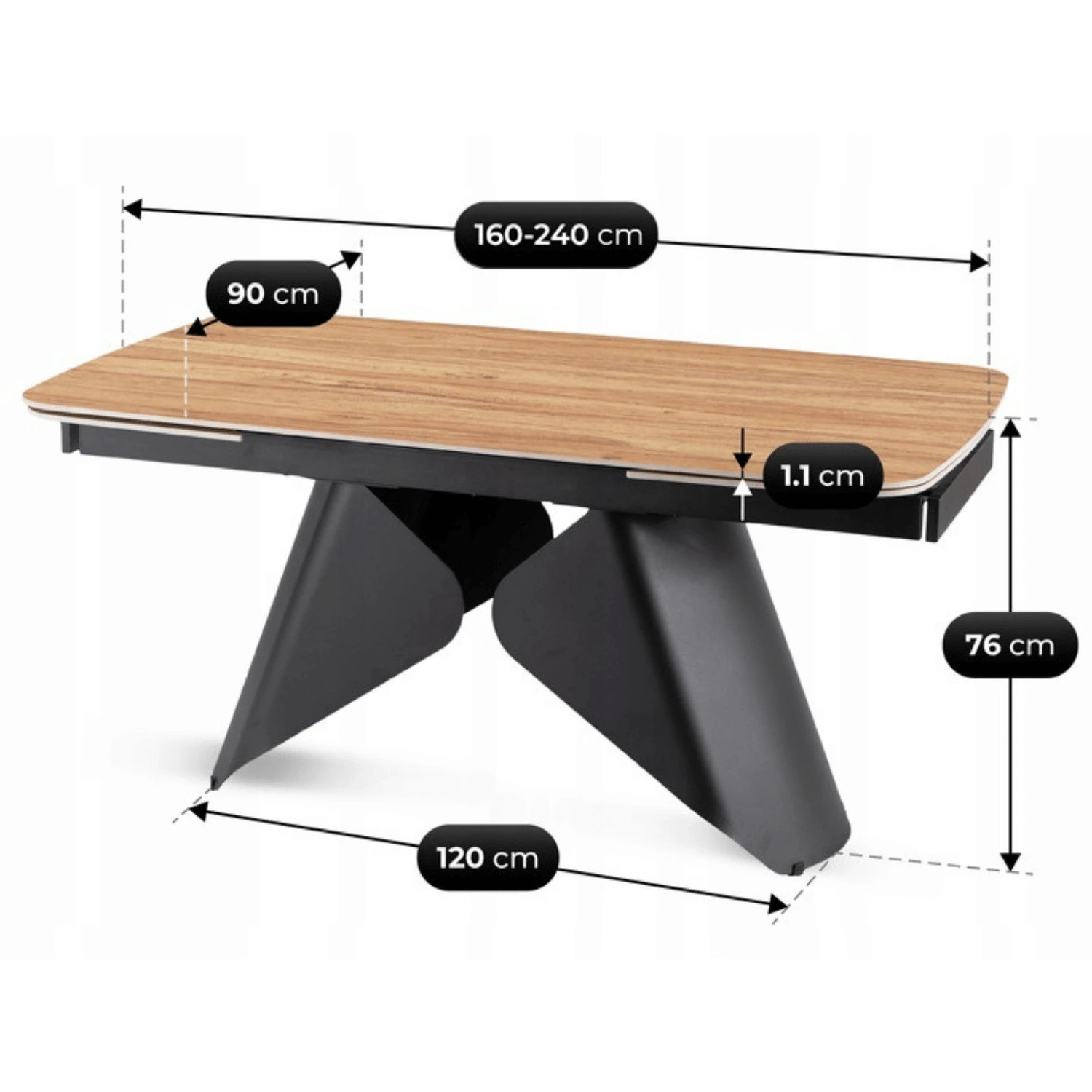 Keramický rozkladací stôl VERONA 160-240 cm, dub/čierny