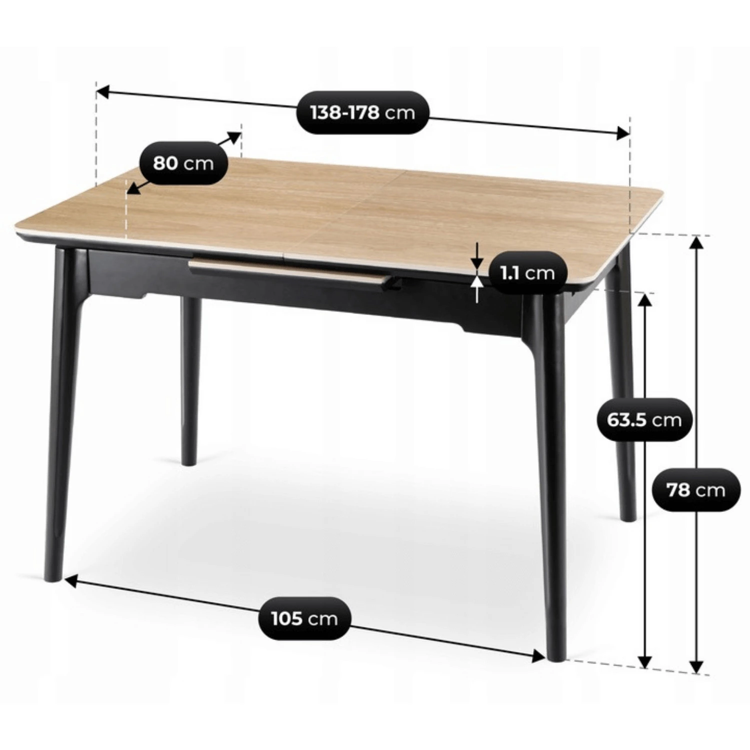 Rozkladací keramický stôl SAMER 138-178 cm, dub/čierny