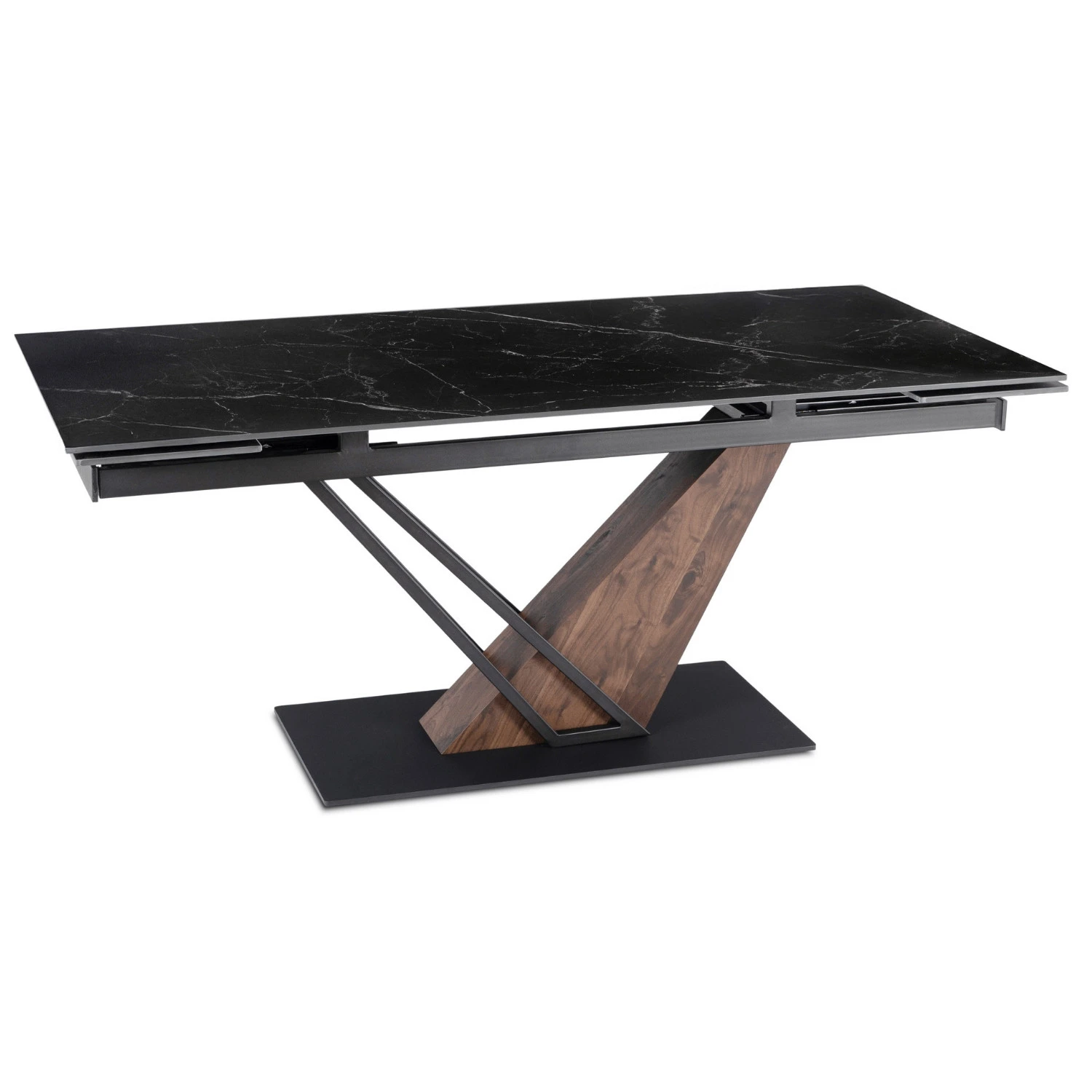 Keramický rozkladací stôl REX 2 180-240 cm, čierny mramor/orech