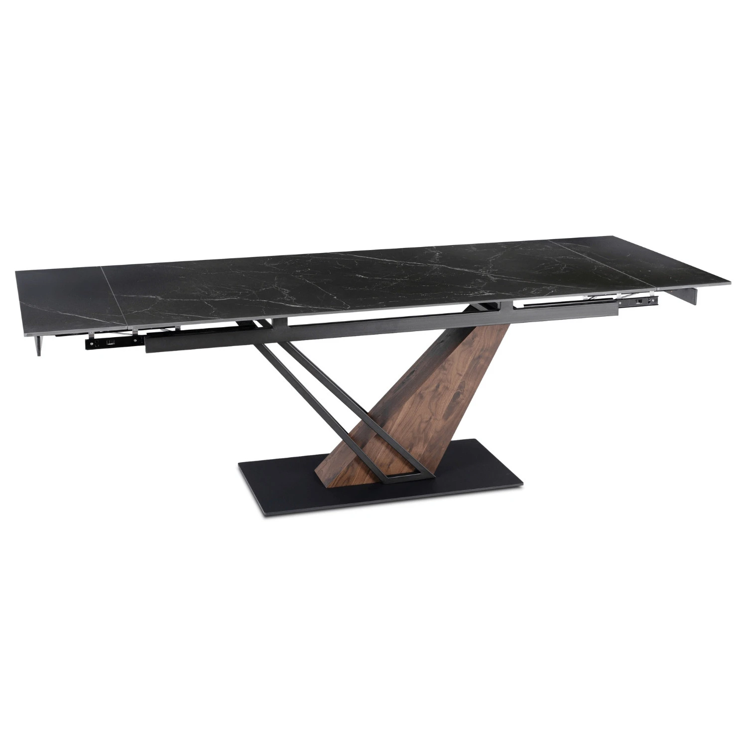 Keramický rozkladací stôl REX 2 180-240 cm, čierny mramor/orech