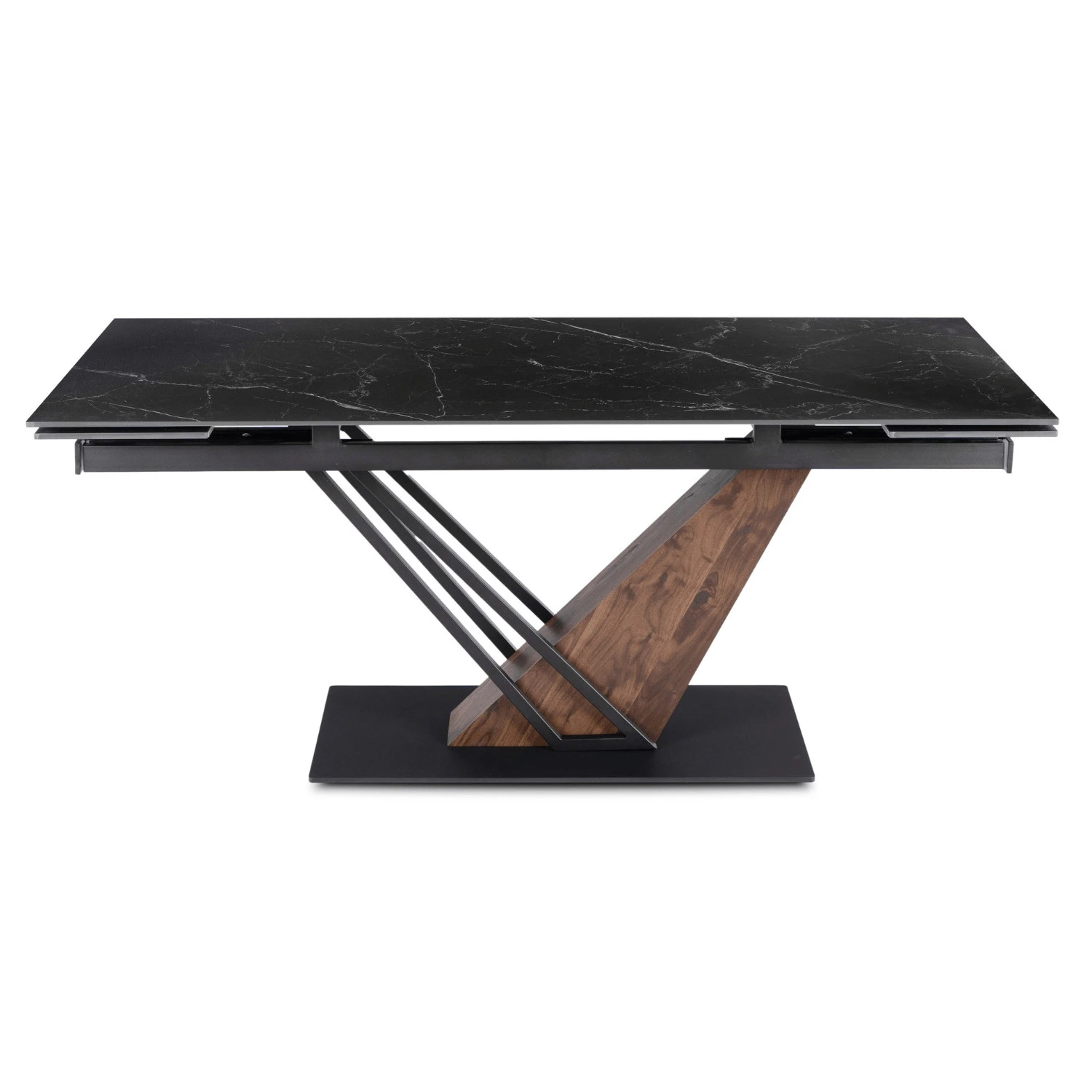 Keramický rozkladací stôl REX 2 180-240 cm, čierny mramor/orech