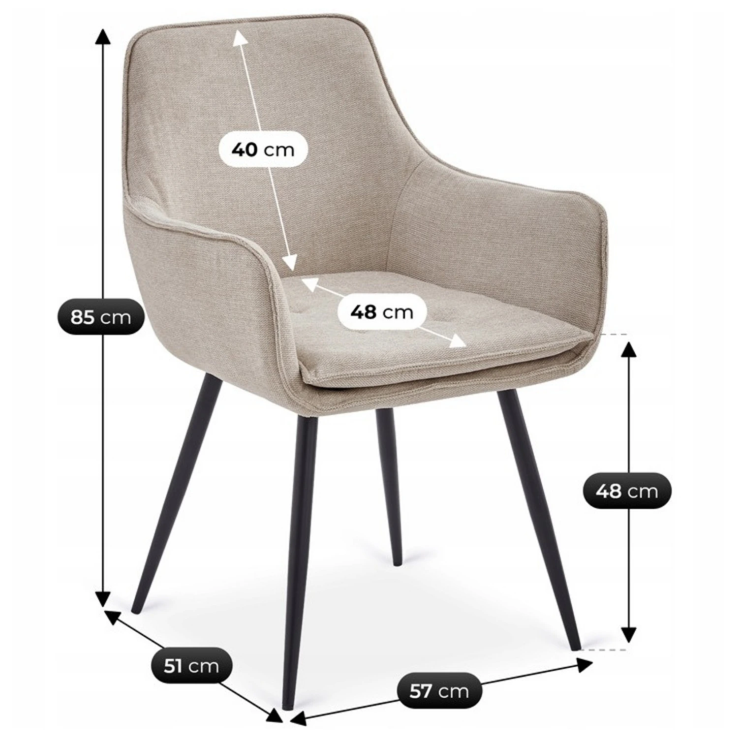 Sada: stôl LUKAS 100-250 cm (čierny) a 4 stoličky EDRICK (krémové)