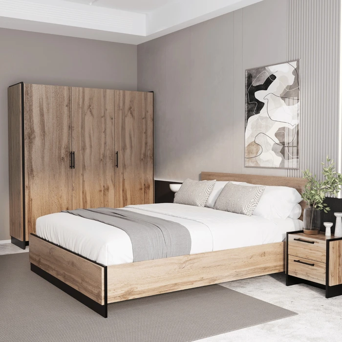 Szafa Trzydrzwiowa OMINA 180 cm Dąb Wotan/Czarny Nowoczesna Loft