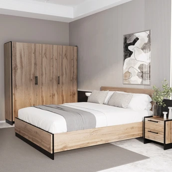 Szafa Trzydrzwiowa OMINA 180 cm Dąb Wotan/Czarny Nowoczesna Loft - obraz 2
