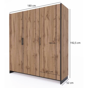 Szafa Trzydrzwiowa OMINA 180 cm Dąb Wotan/Czarny Nowoczesna Loft - obraz 4