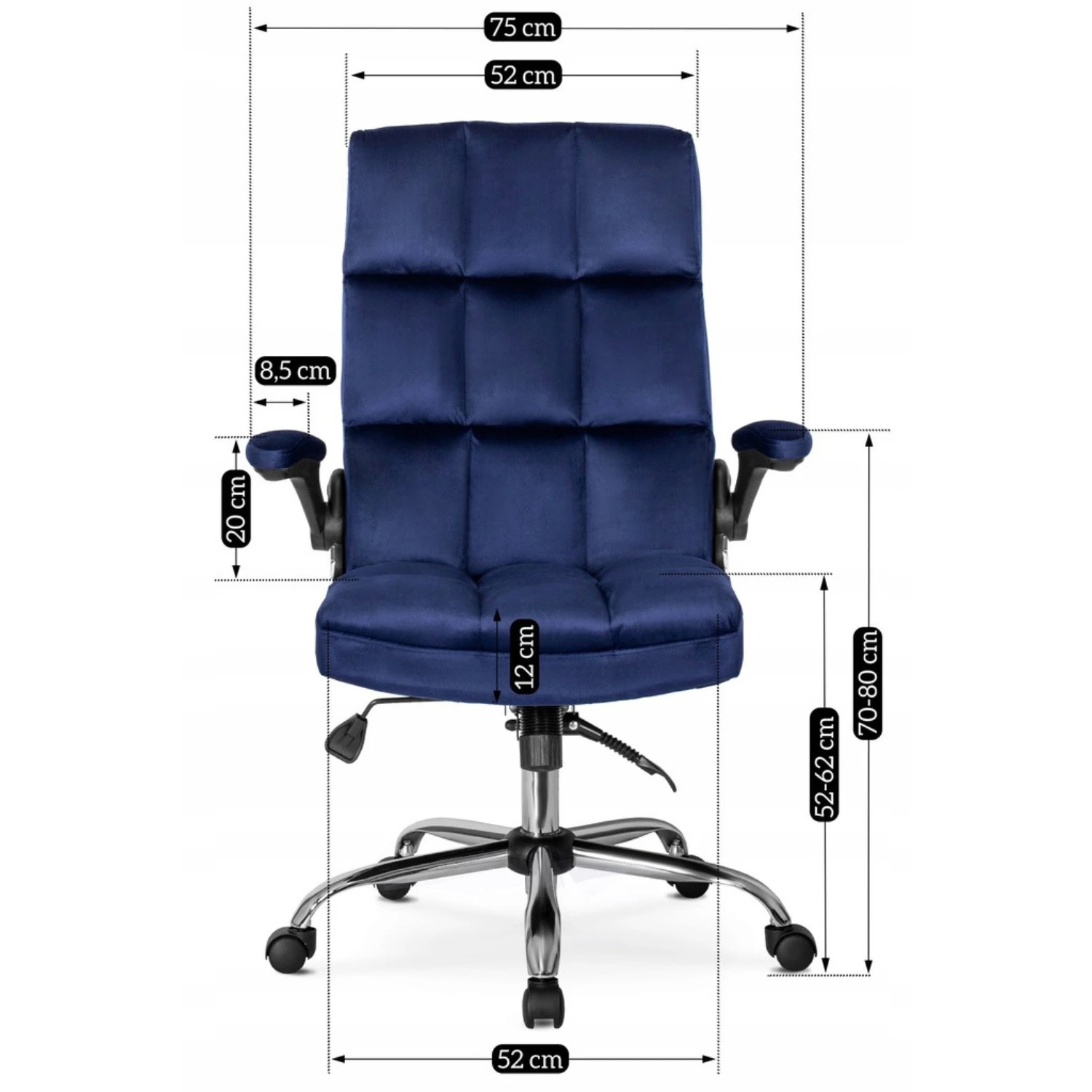 Otočné kreslo LONDON, tmavomodré, velúr