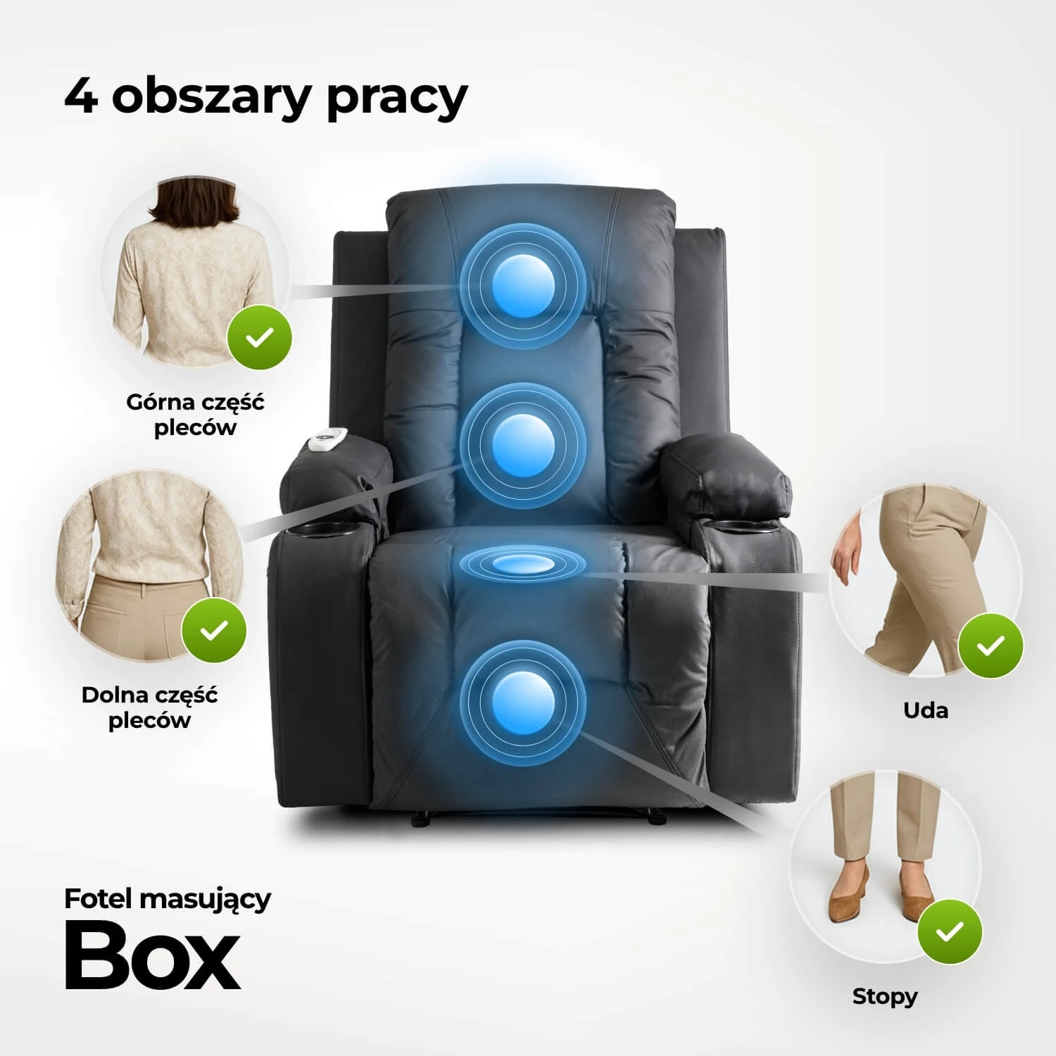 Rozkladacie masážne kreslo BOX, čierne, ekokoža