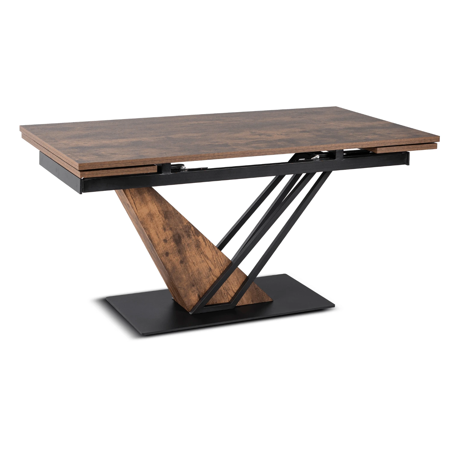 Rozkladací stôl REX 160-220 cm, rustikálny dub/čierny, MDF