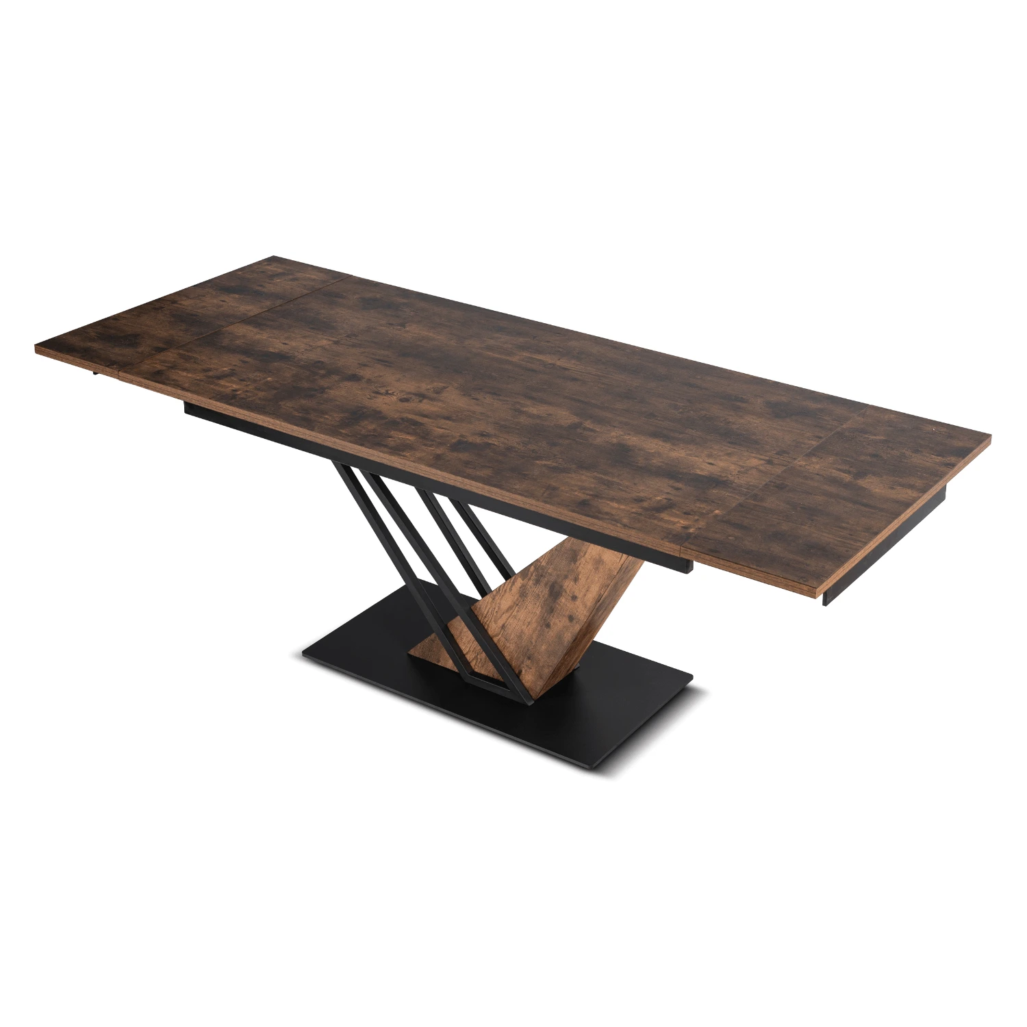 Rozkladací stôl REX 160-220 cm, rustikálny dub/čierny, MDF