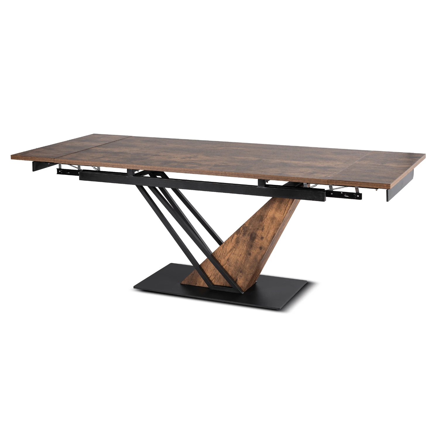 Rozkladací stôl REX 160-220 cm, rustikálny dub/čierny, MDF