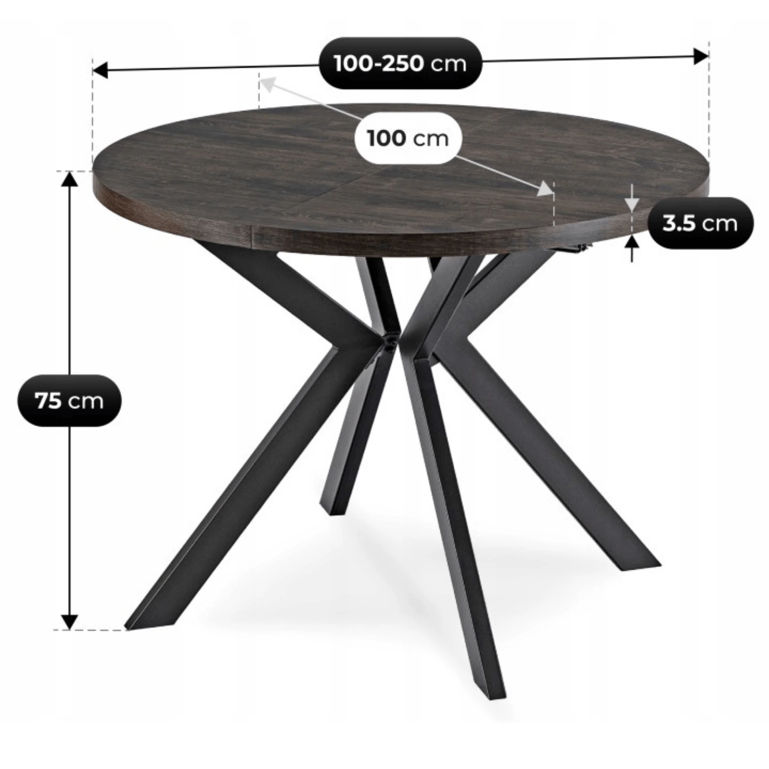 Sada: stôl LUKAS 100-250 cm (čierny) a 4 stoličky MUMBAI 2 (čierne)