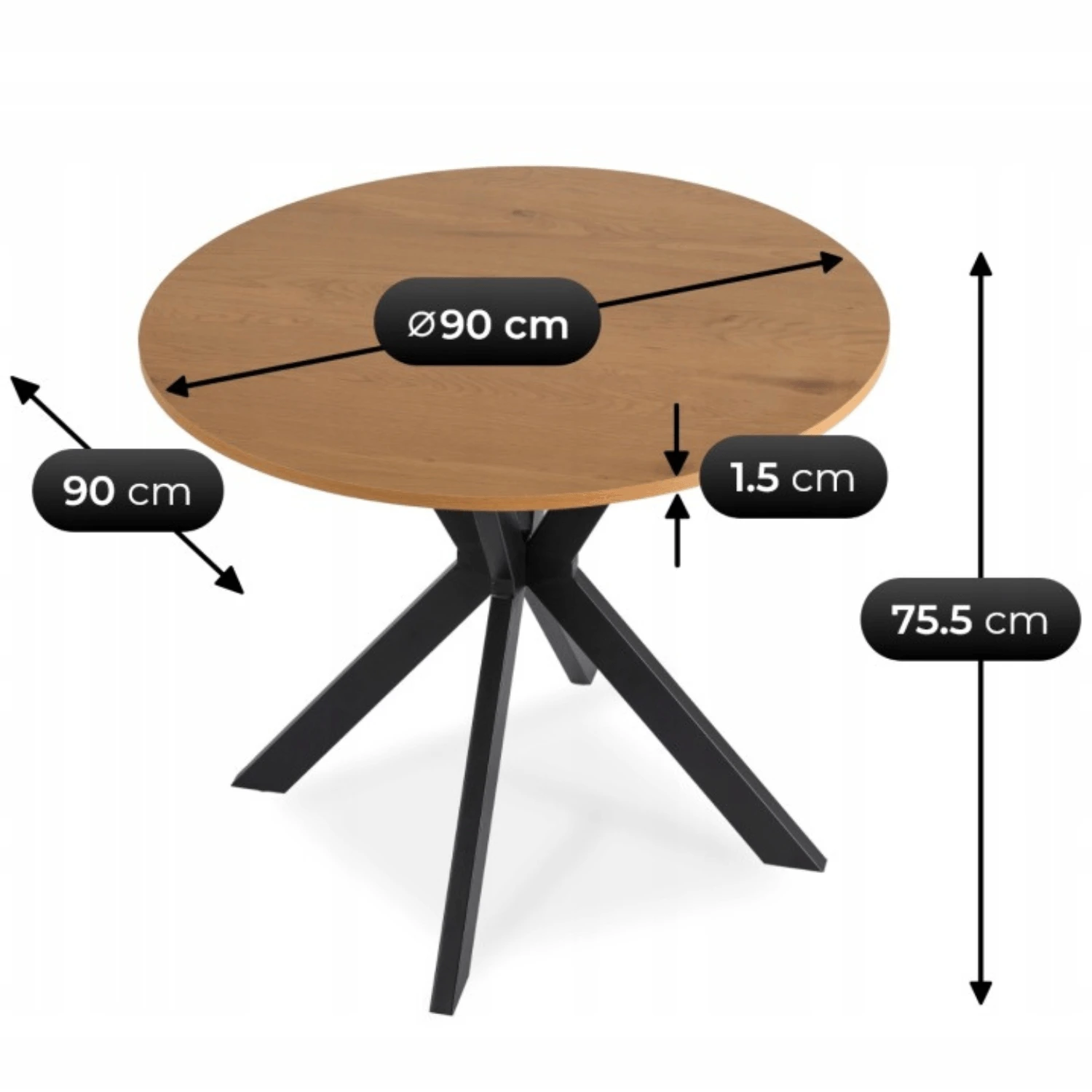 Stôl LAUREN 90 cm, zlatý dub/čierny