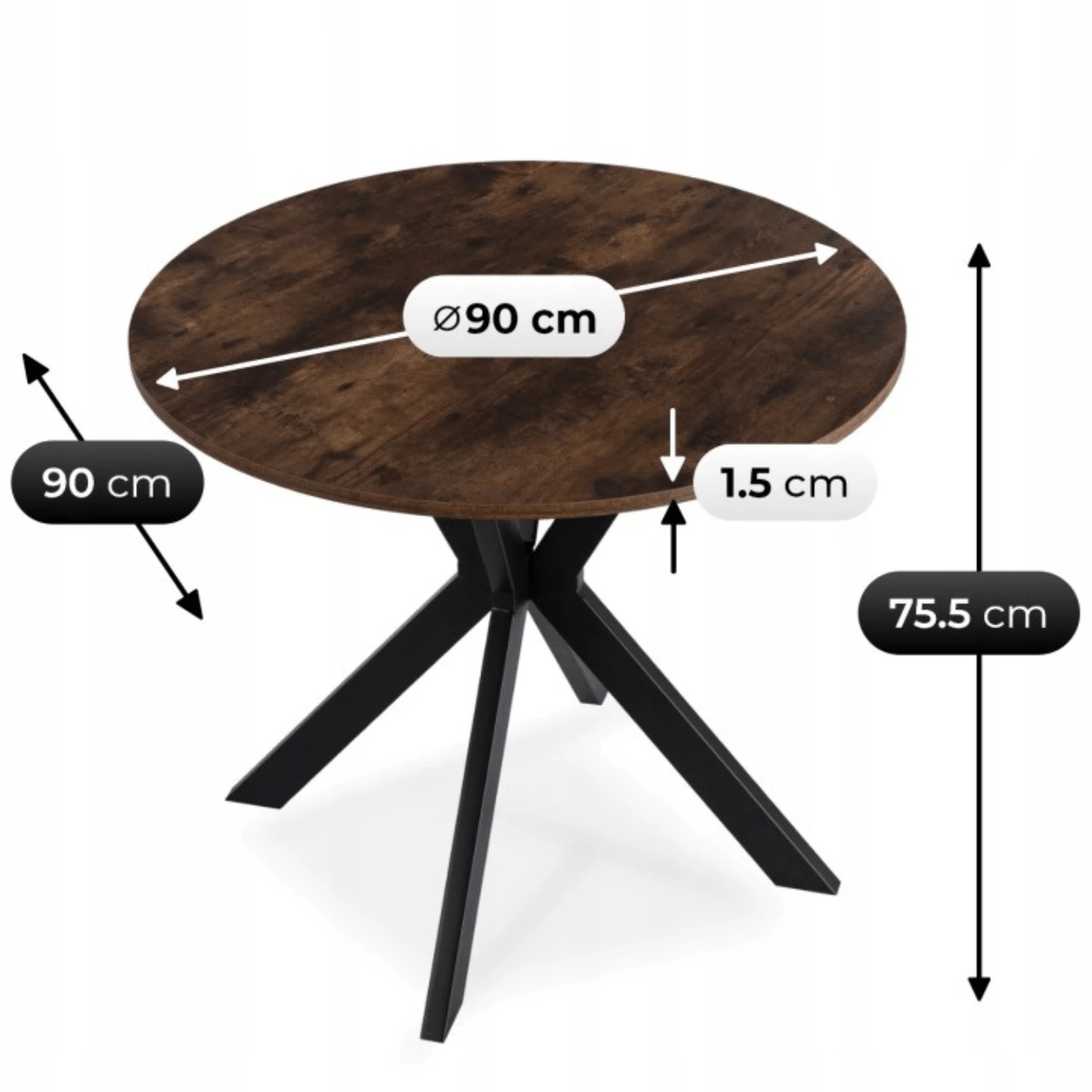 Stôl LAUREN 90 cm, rustikálny dub/čierny