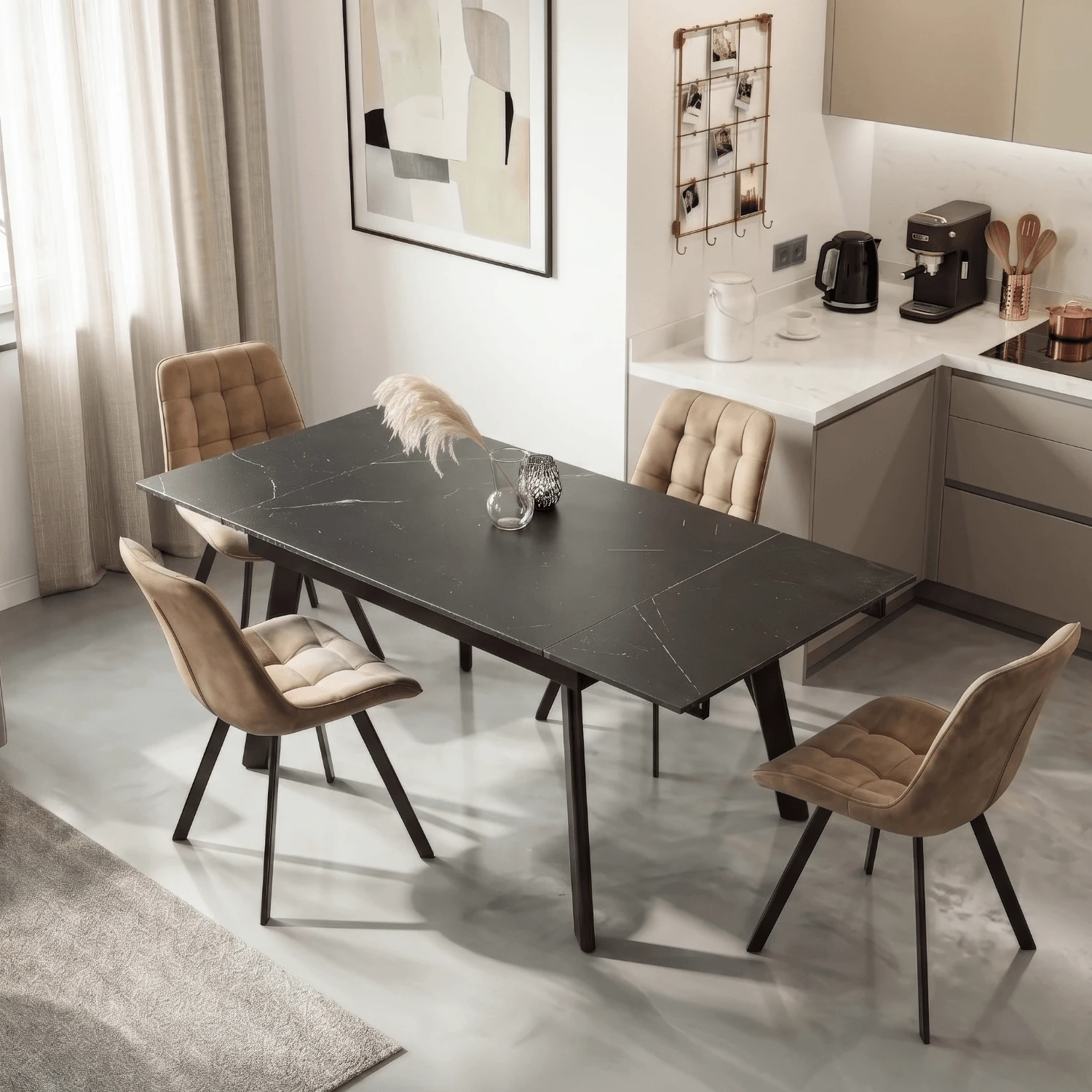 Keramický rozkladací stôl LARES 90-150 cm, čierny mramor/čierny