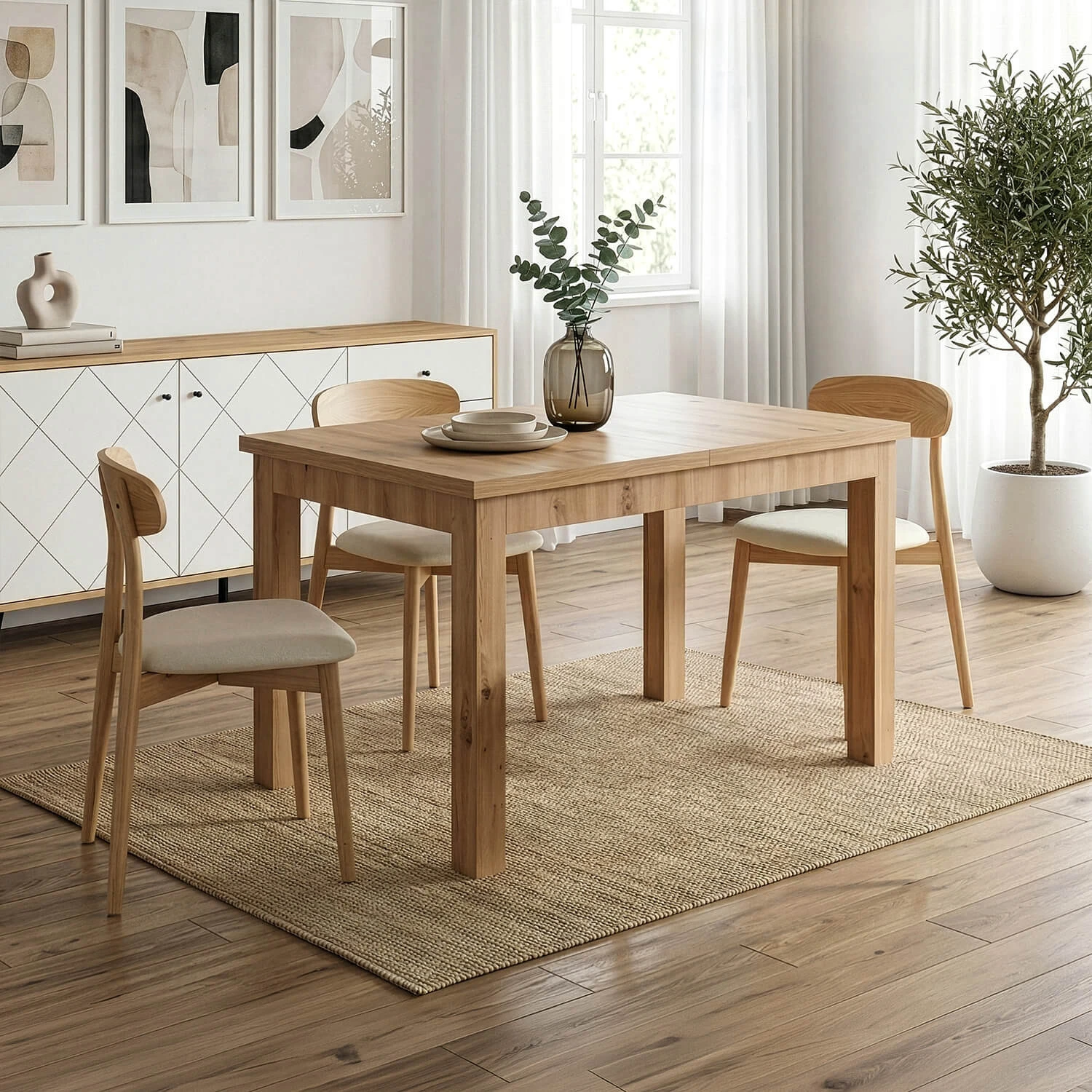 Rozkladací stôl SKUBI 120-160 cm, dub artisan