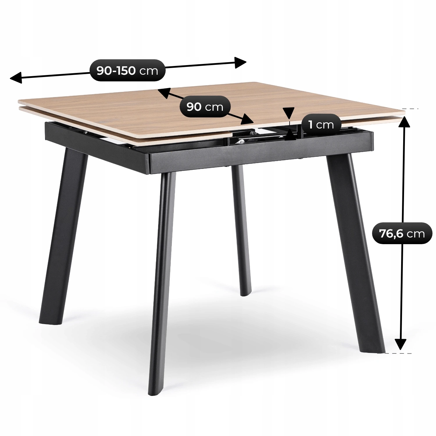 Keramický rozkladací stôl LARES 90-150 cm, dub/čierny