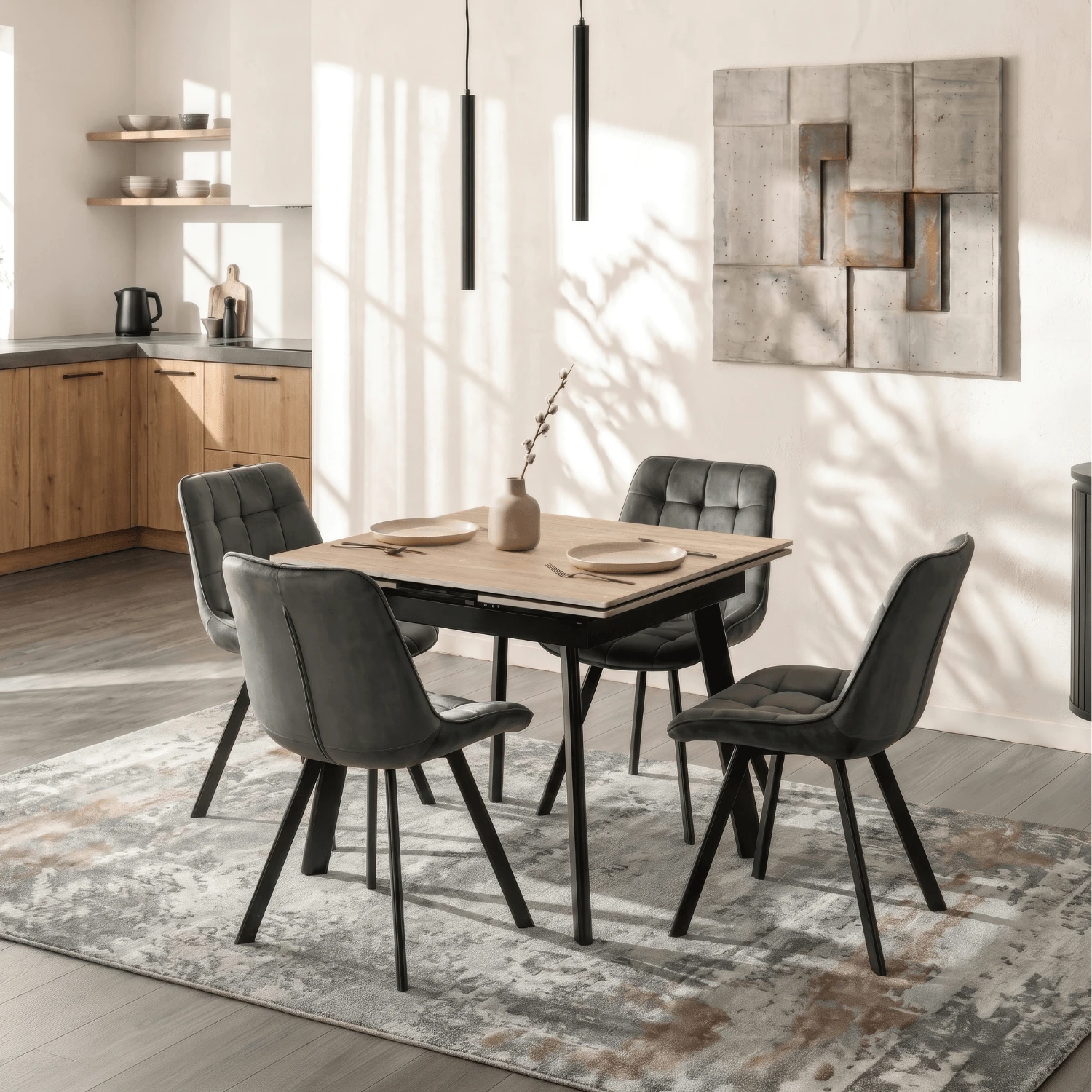 Keramický rozkladací stôl LARES 90-150 cm, dub/čierny