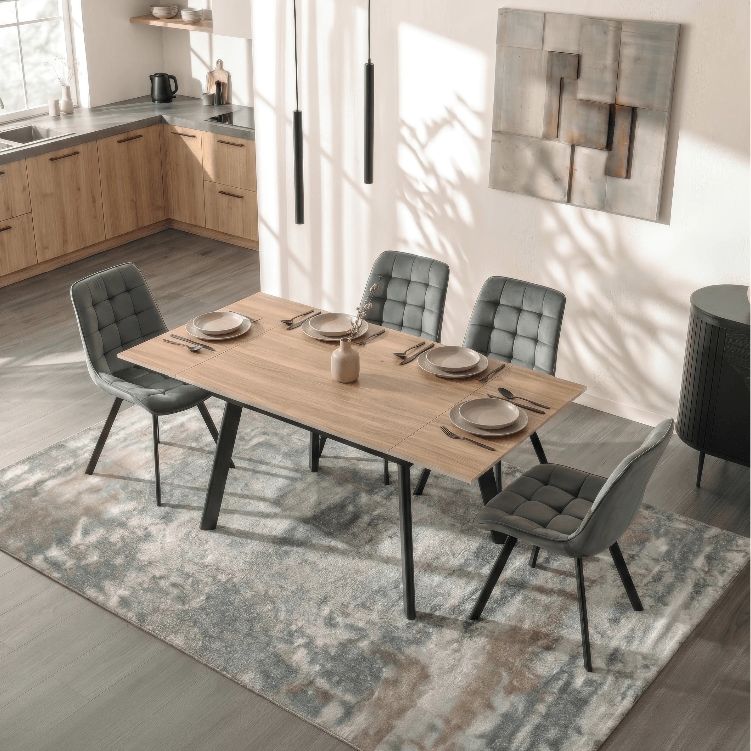 Keramický rozkladací stôl LARES 90-150 cm, dub/čierny