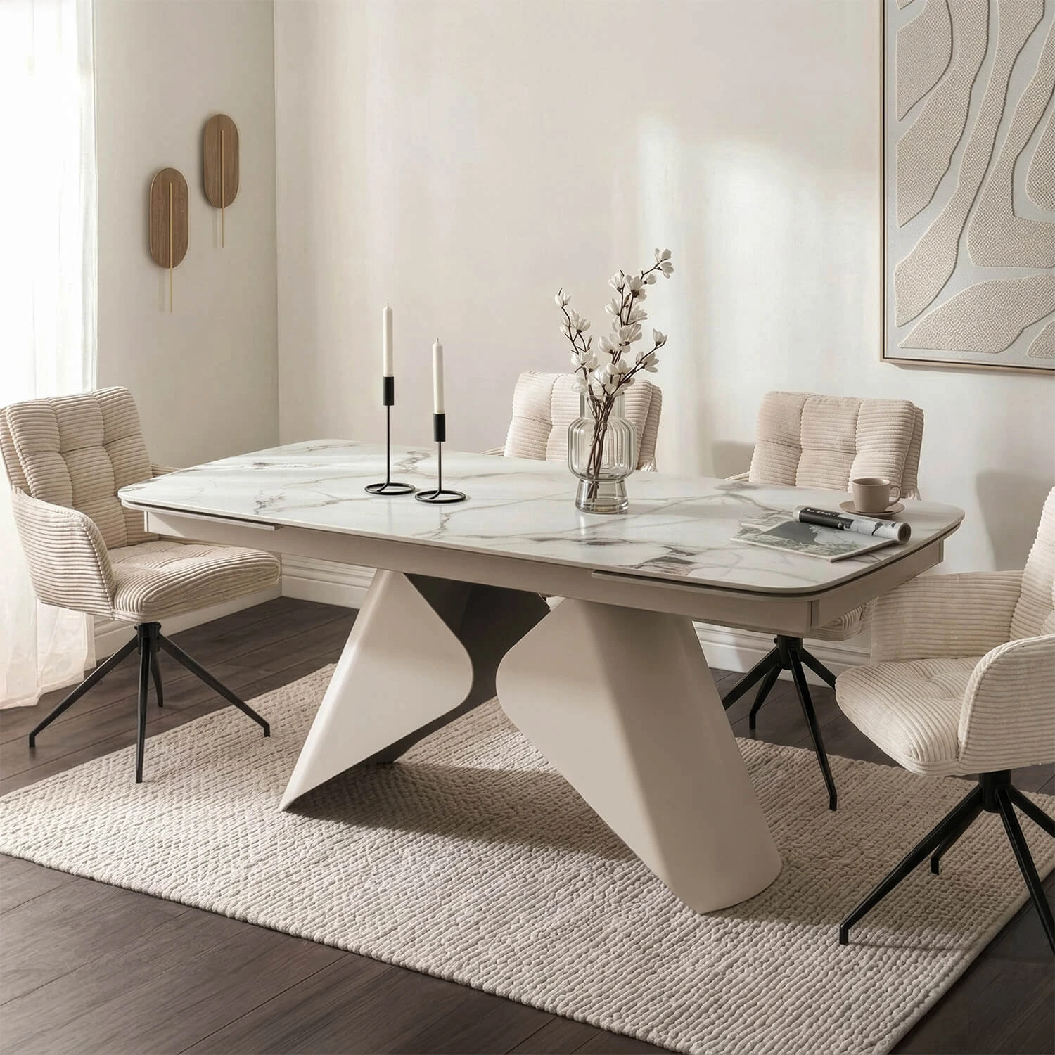 Keramický rozkladací stôl VERONA 160-240 cm, biely mramor/kašmír