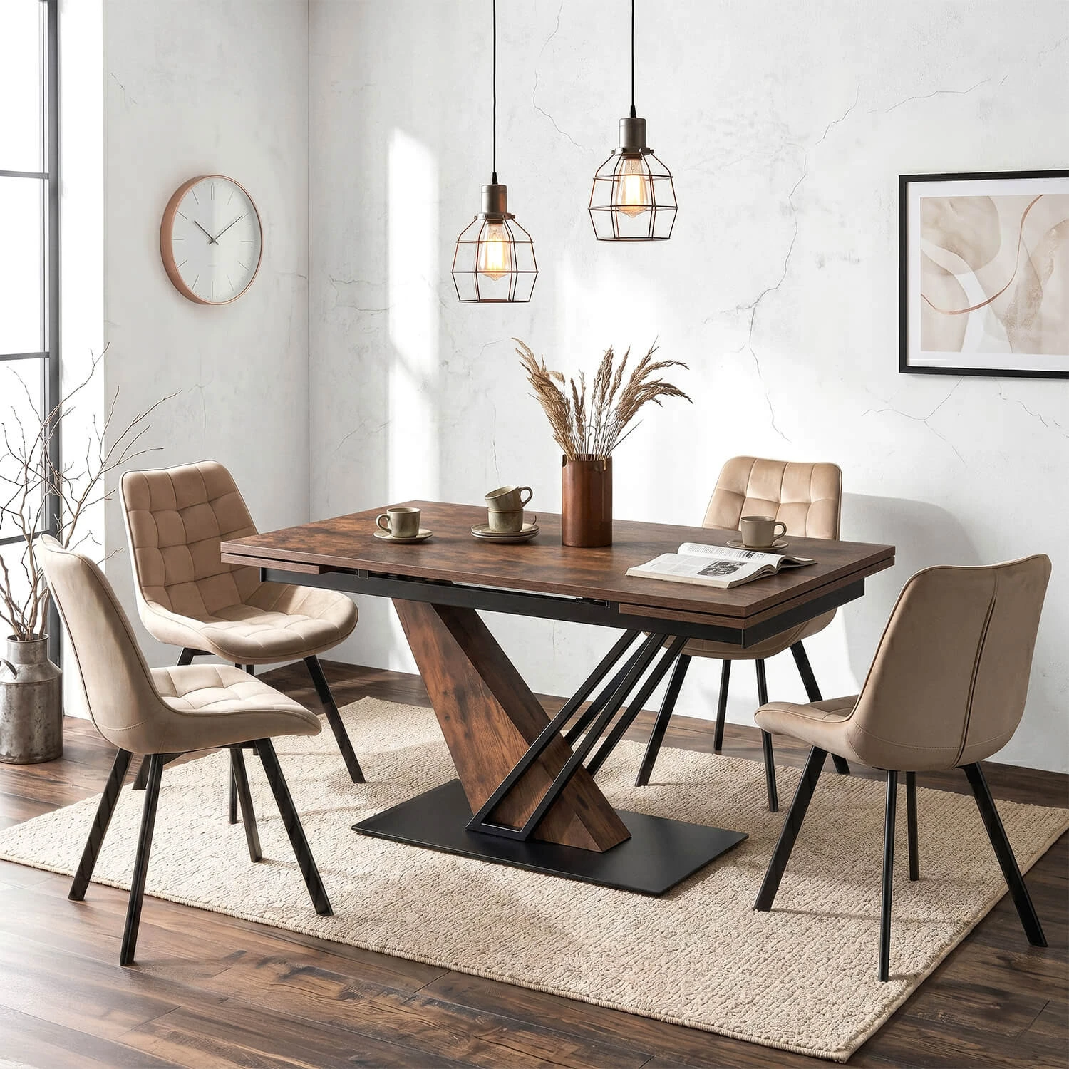 Rozkladací stôl REX 160-220 cm, rustikálny dub/čierny, MDF