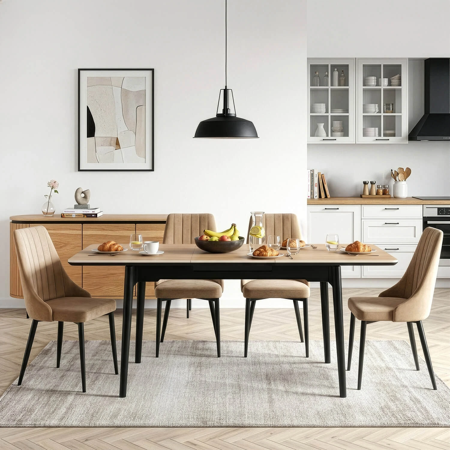 Rozkladací keramický stôl SAMER 120-160 cm, dub/čierny