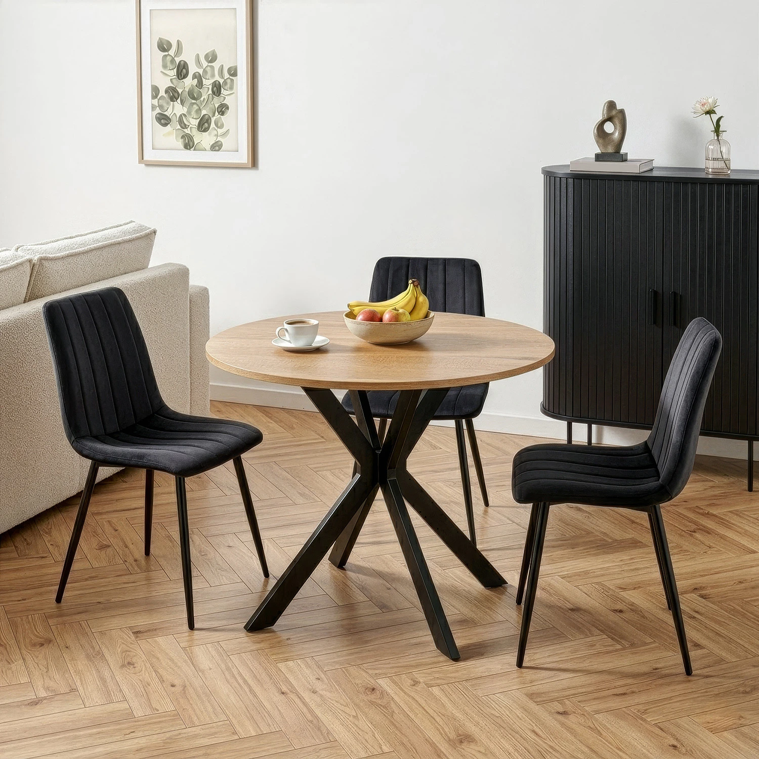 Stôl LAUREN 90 cm, zlatý dub/čierny