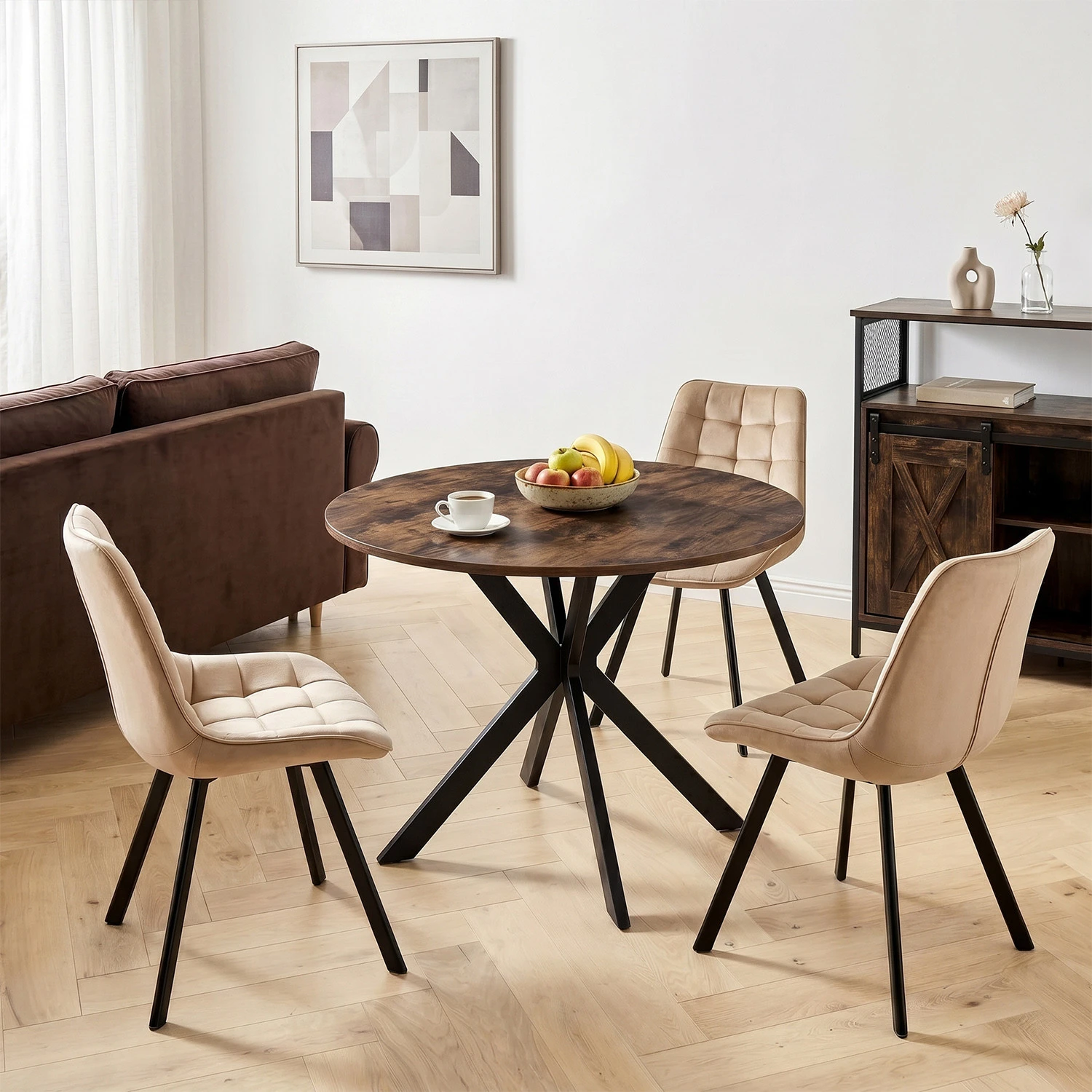 Stôl LAUREN 90 cm, rustikálny dub/čierny