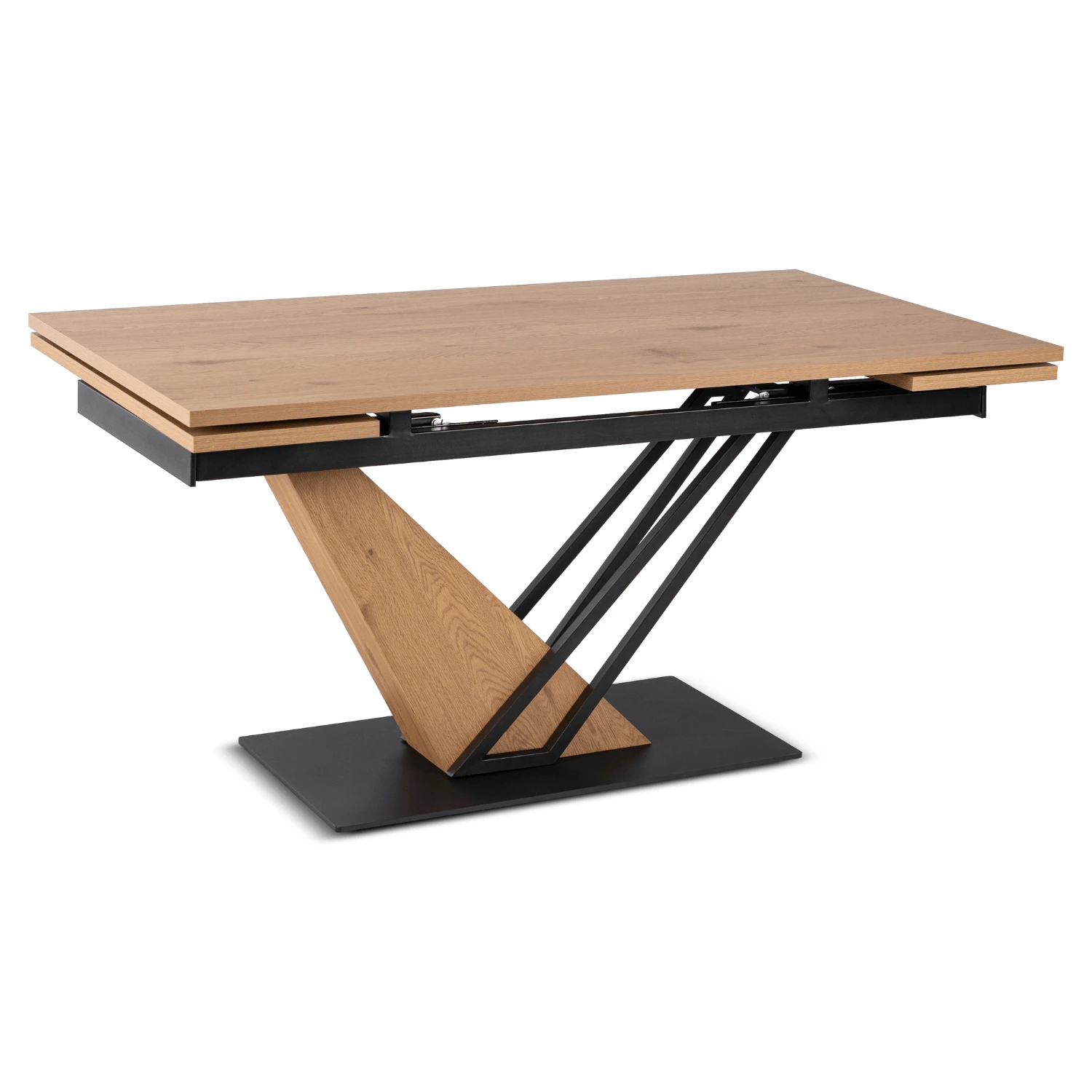 Rozkladací stôl REX 160-220 cm, dub/čierny, MDF