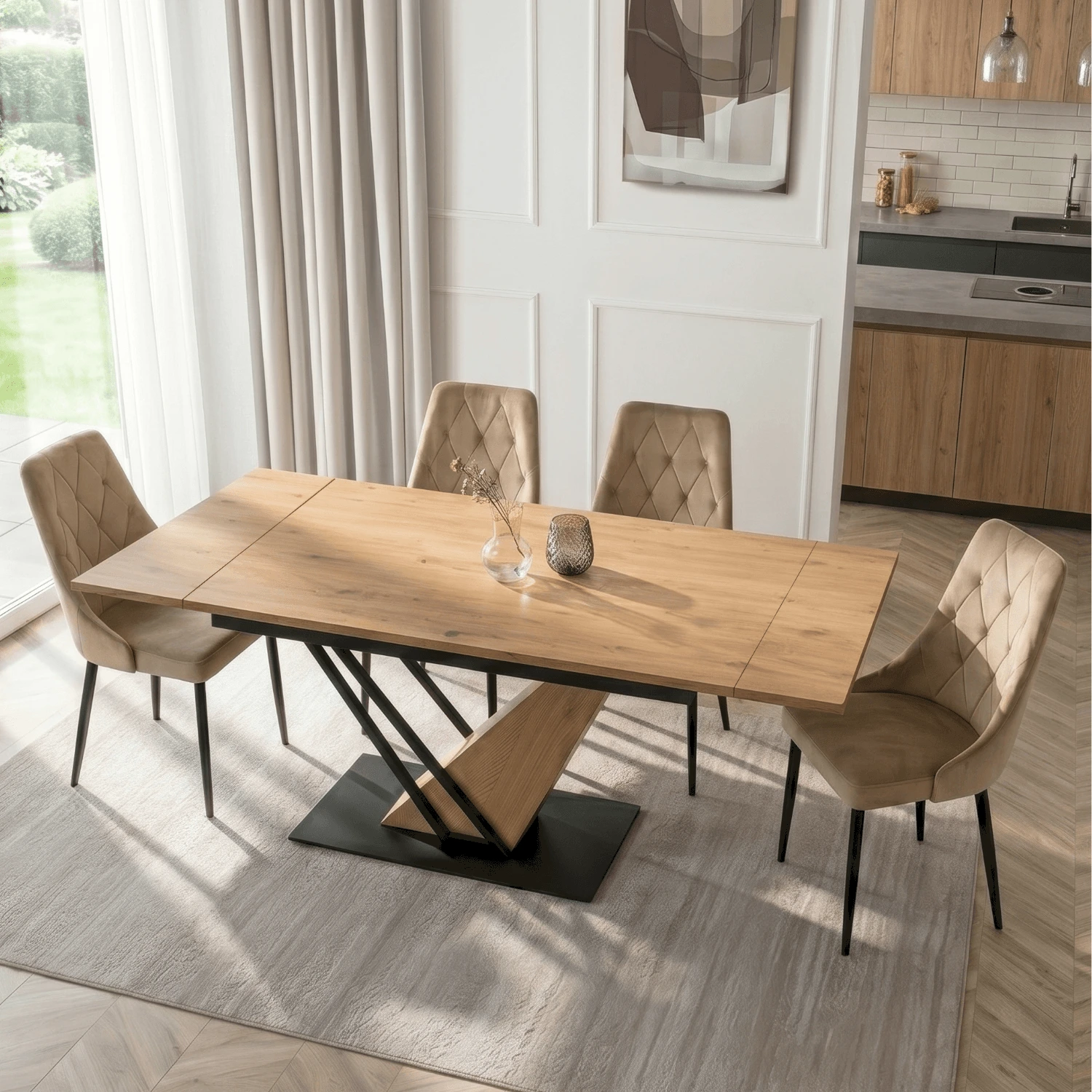 Rozkladací stôl REX 160-220 cm, dub/čierny, MDF