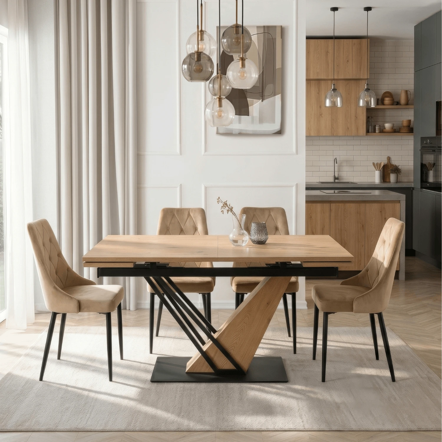 Rozkladací stôl REX 160-220 cm, dub/čierny, MDF