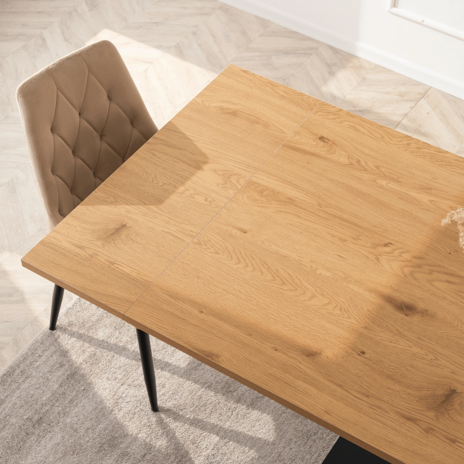Rozkladací stôl REX 160-220 cm, dub/čierny, MDF