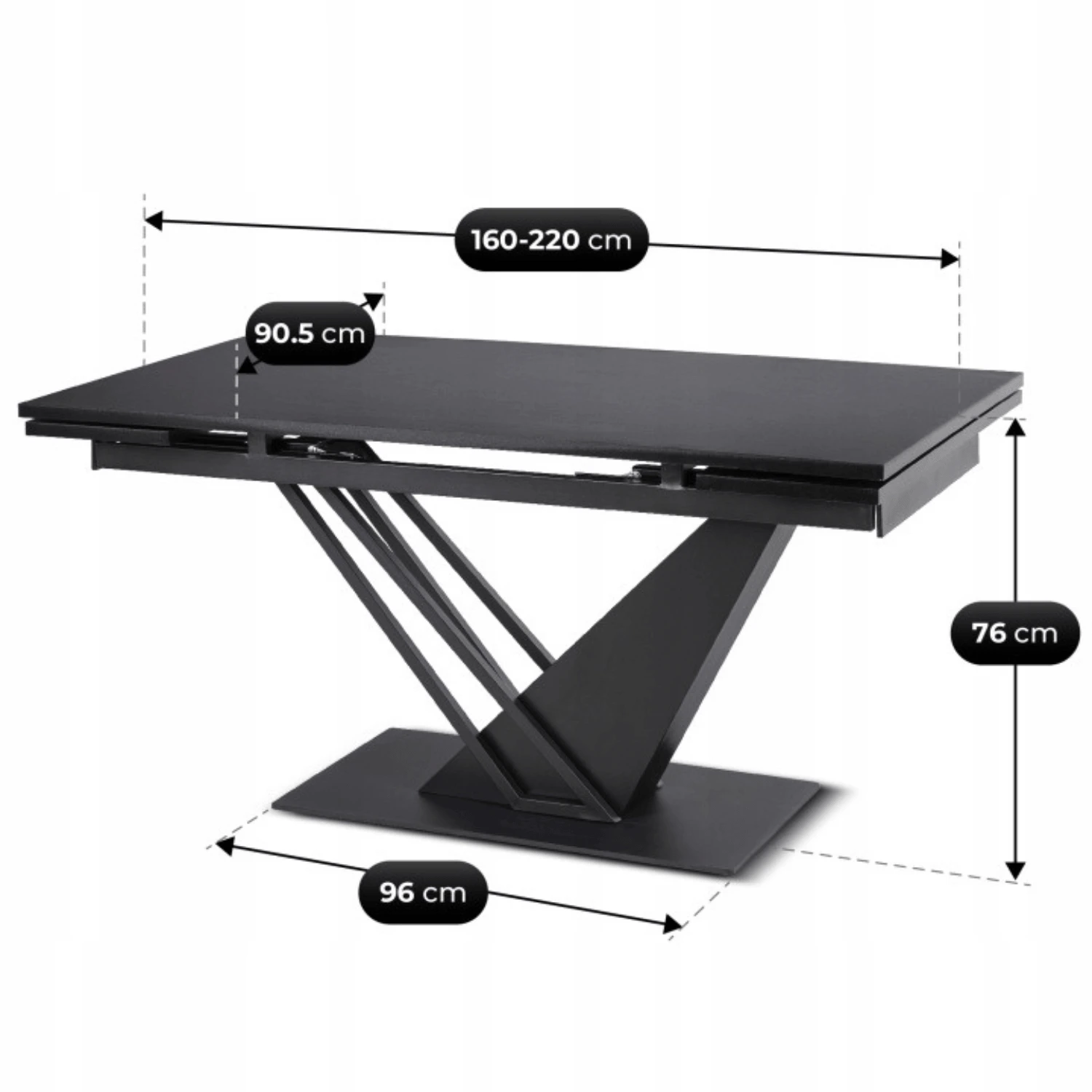 Rozkladací stôl REX 160-220 cm, čierny, MDF