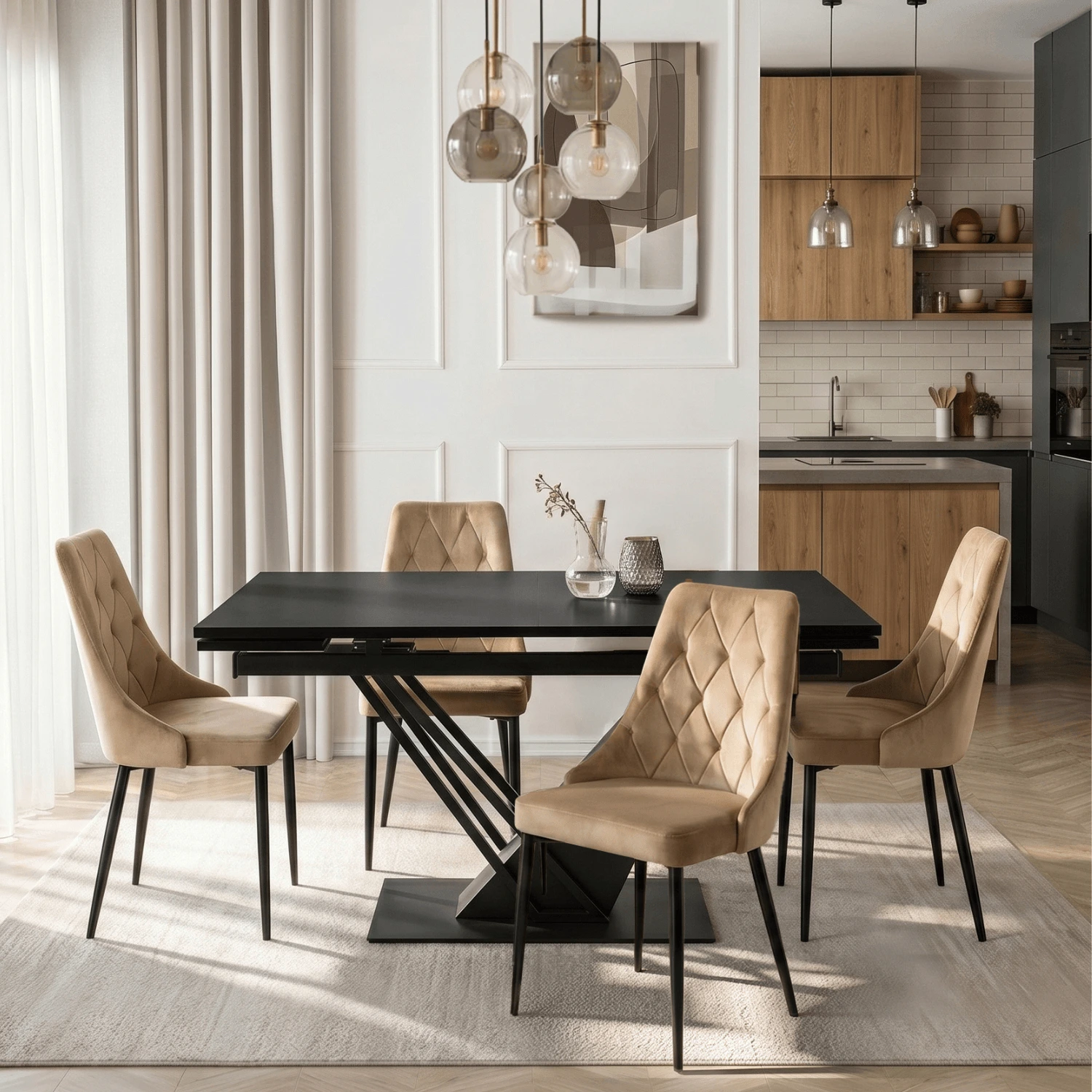 Rozkladací stôl REX 160-220 cm, čierny, MDF