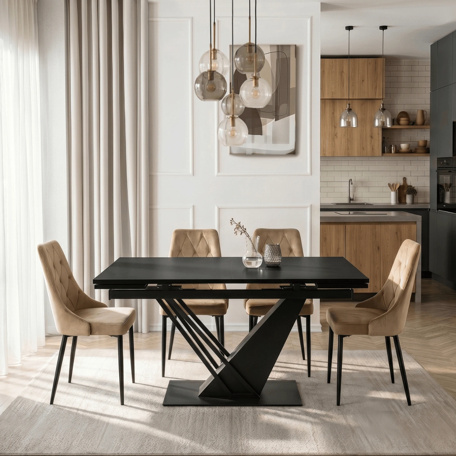 Rozkladací stôl REX 160-220 cm, čierny, MDF