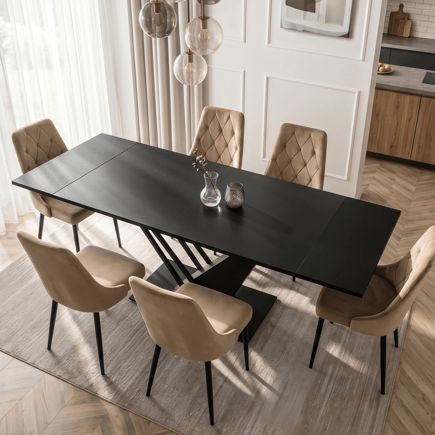 Rozkladací stôl REX 160-220 cm, čierny, MDF