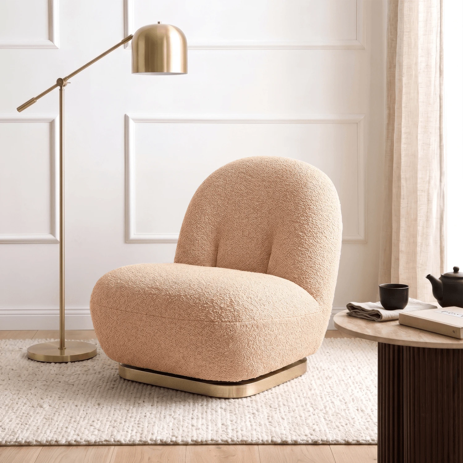 Otočné relaxačné kreslo SONNY, oranžové, bouclé
