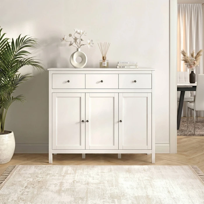 Komoda Trzydrzwiowa z Szufladami AZURA 132,6 cm do Salonu Sypialni Biała Nowoczesna
