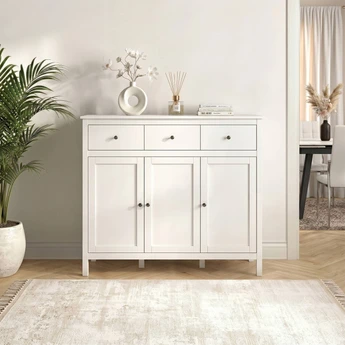 Komoda Trzydrzwiowa z Szufladami AZURA 132,6 cm do Salonu Sypialni Biała Nowoczesna - obraz 2