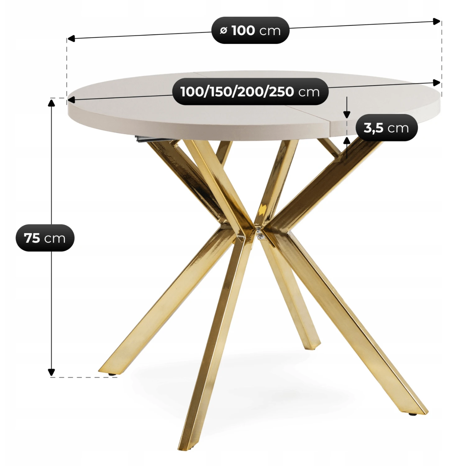 Rozkladací stôl LUKAS 100-250 cm, kašmír/zlatý