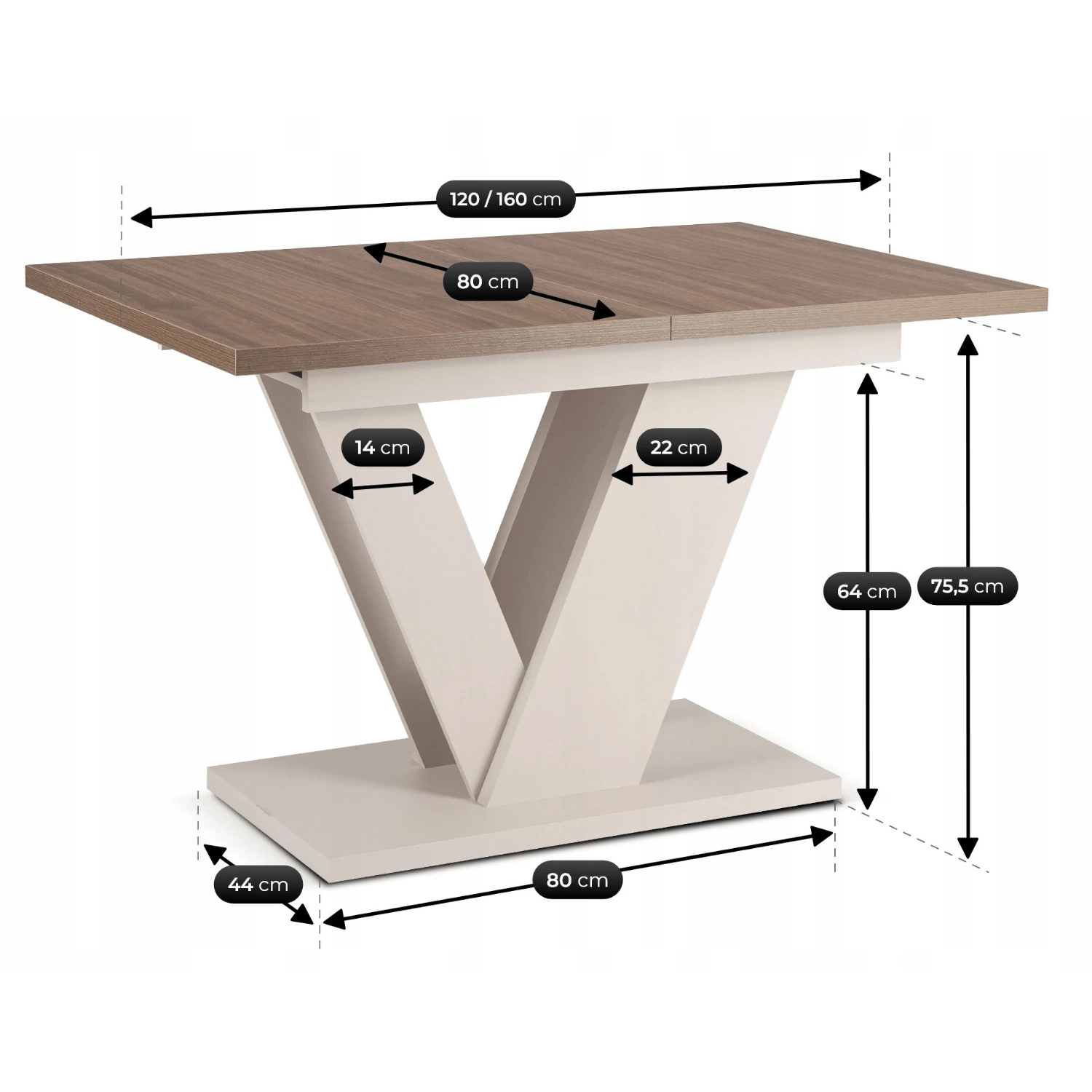 Rozkladací stôl CLARK 120-160 cm, orech/kašmír