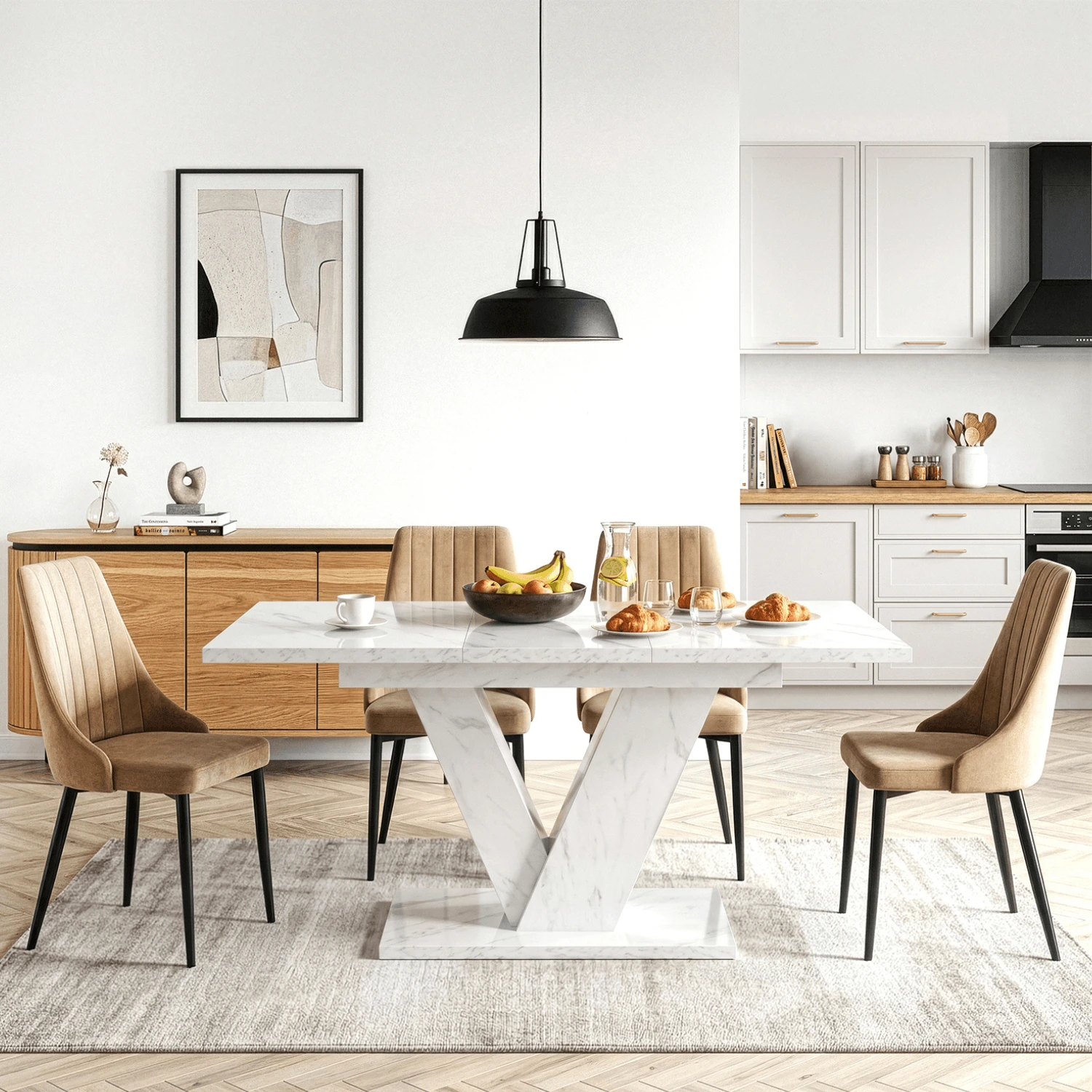 Rozkladací stôl CLARK 120-160 cm, biely mramor