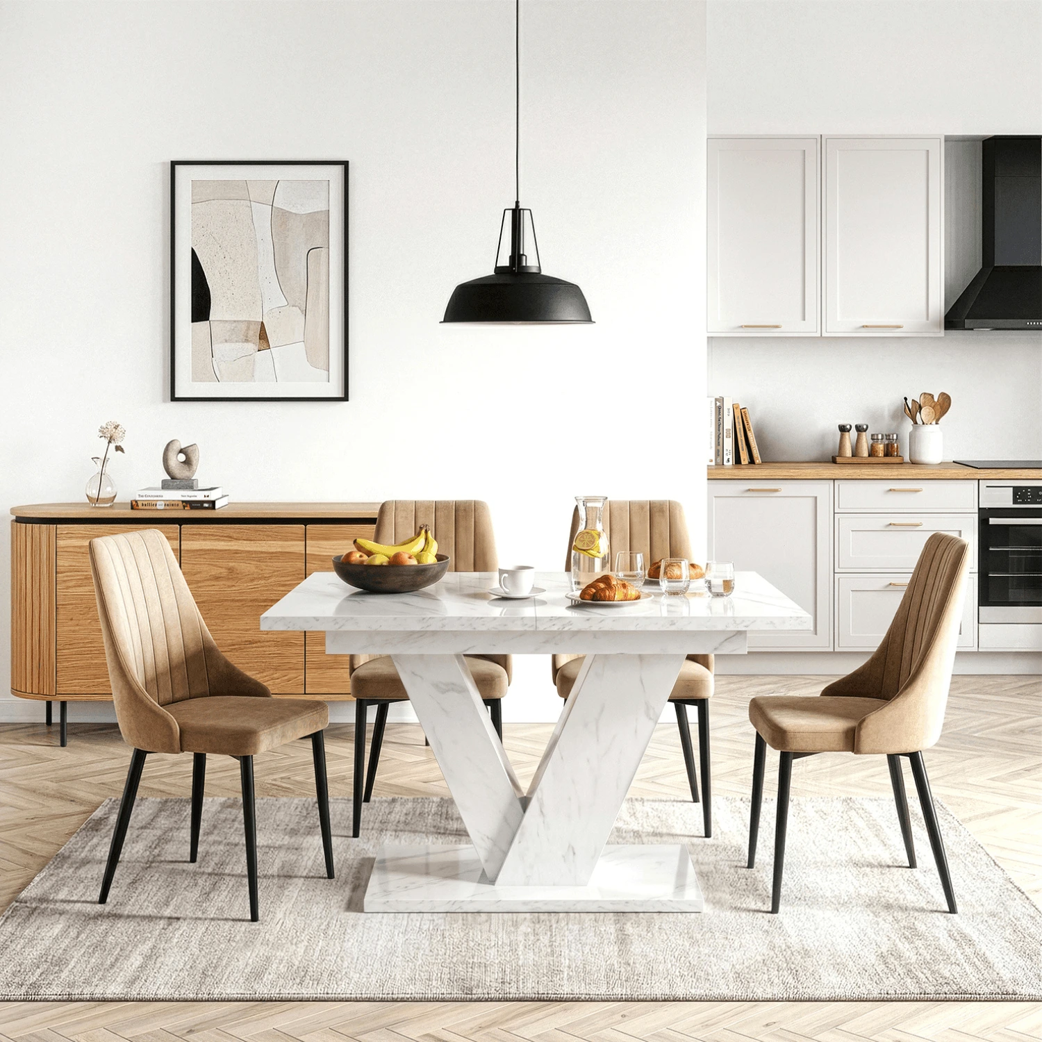 Rozkladací stôl CLARK 120-160 cm, biely mramor