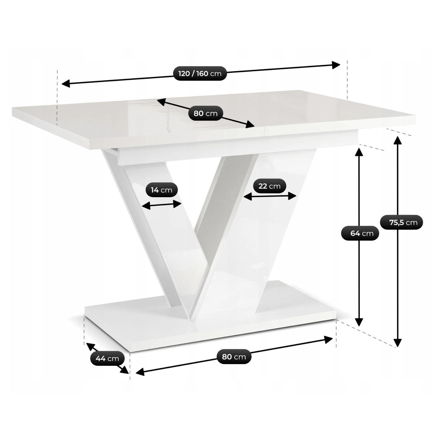 Rozkladací stôl CLARK 120-160 cm, biely lesk