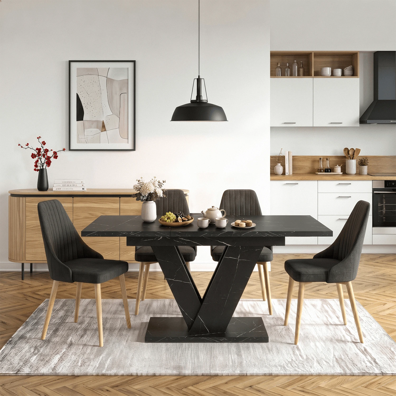 Rozkladací stôl CLARK 120-160 cm, čierny mramor