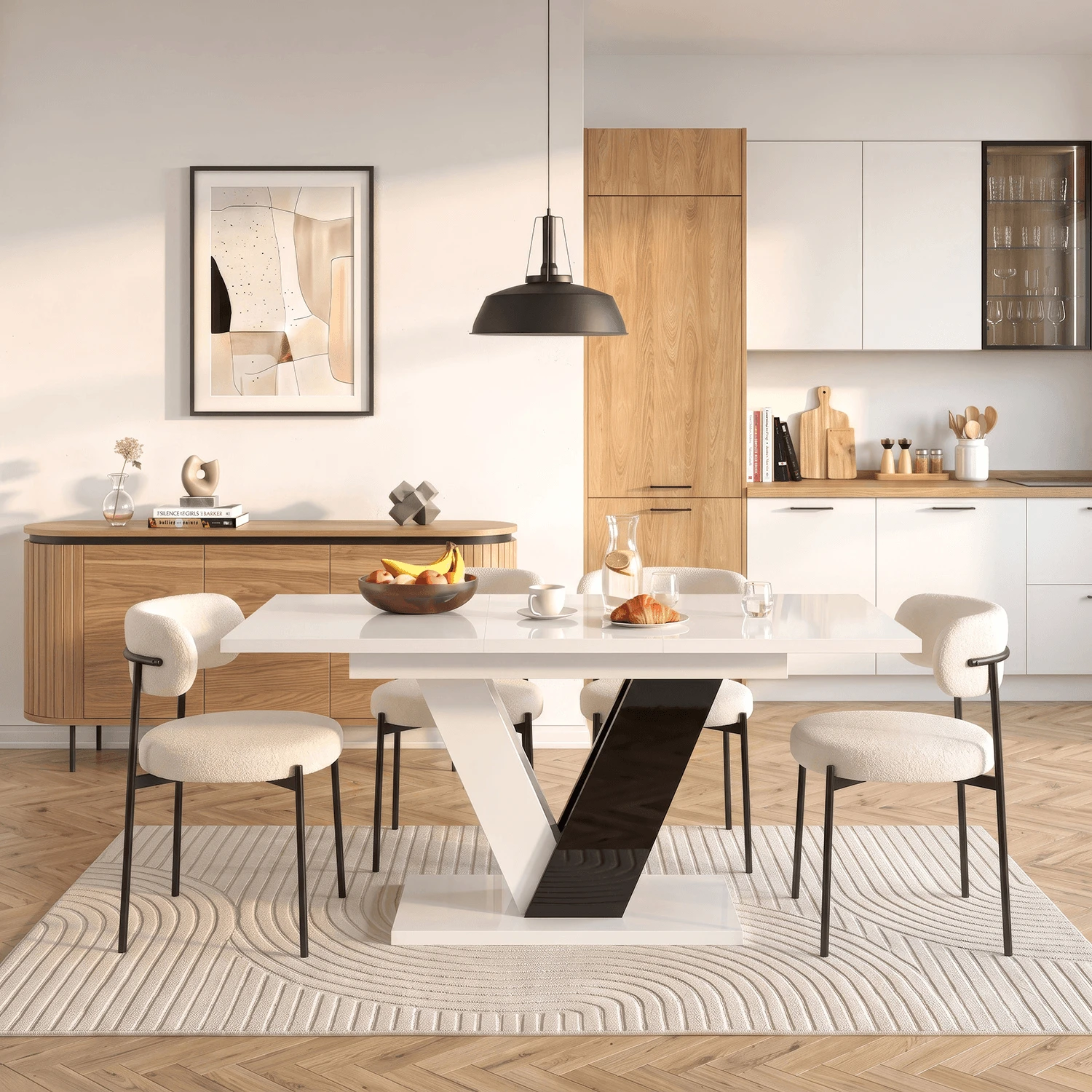 Rozkladací stôl CLARK 120-160 cm, biely/čierny lesk