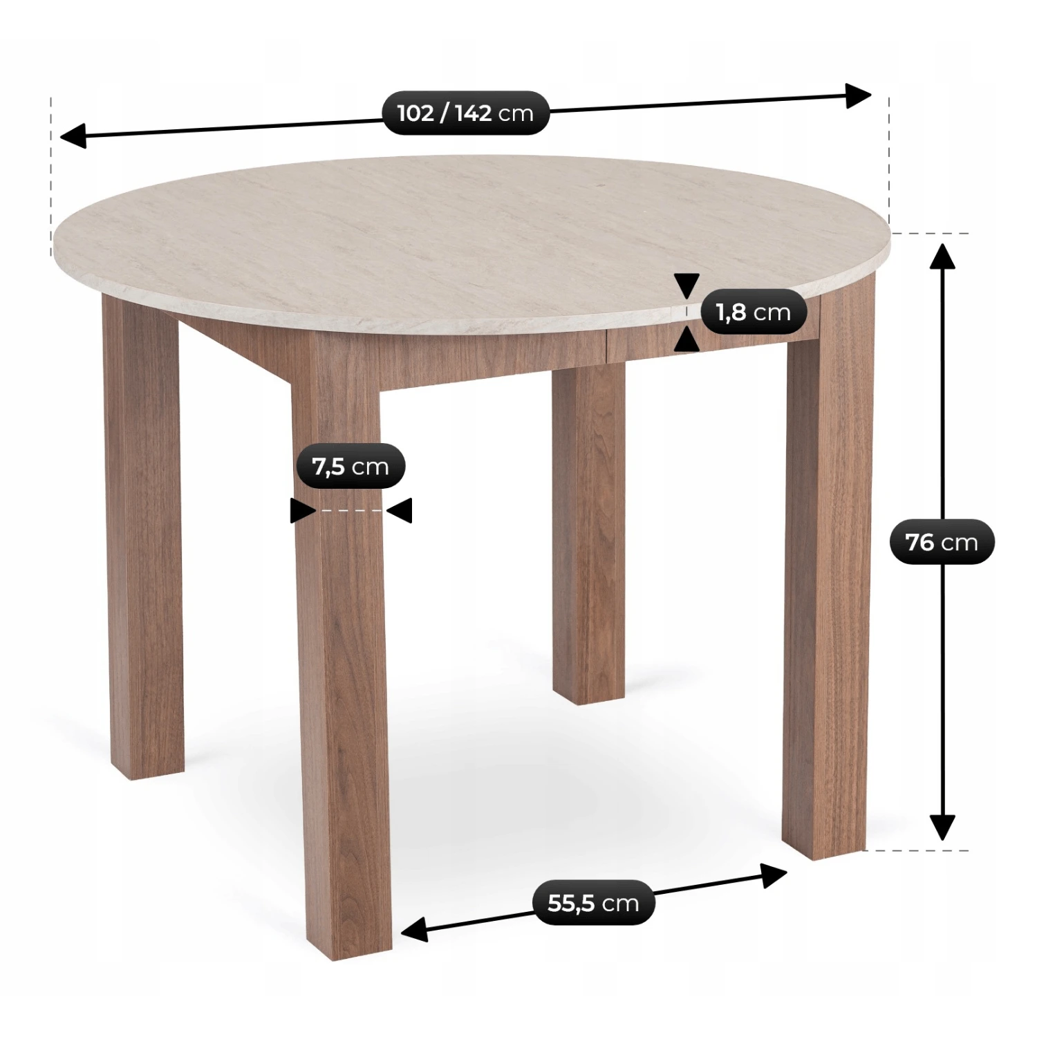 Rozkladací stôl HARRY 102-142 cm, travertín/orech nice