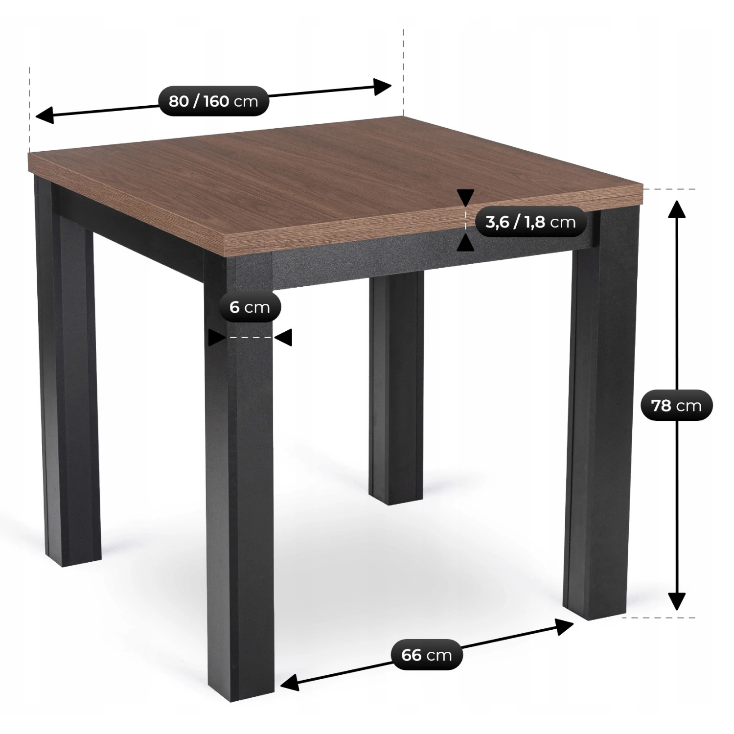 Rozkladací stôl MAX 80-160 cm, orech nice/čierny