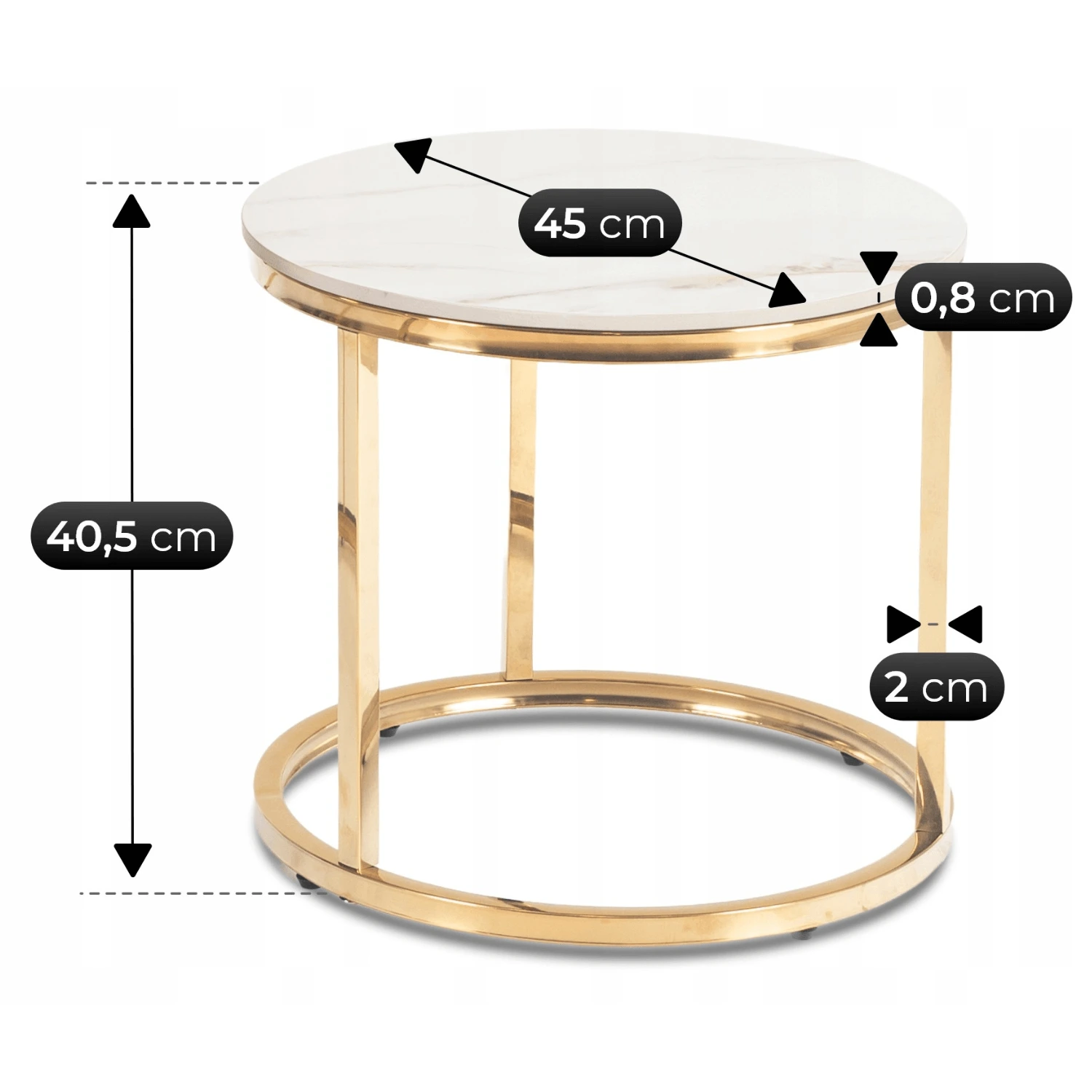 Sada keramických stolíkov MILANO 45 cm/60 cm, biely mramor/zlatá
