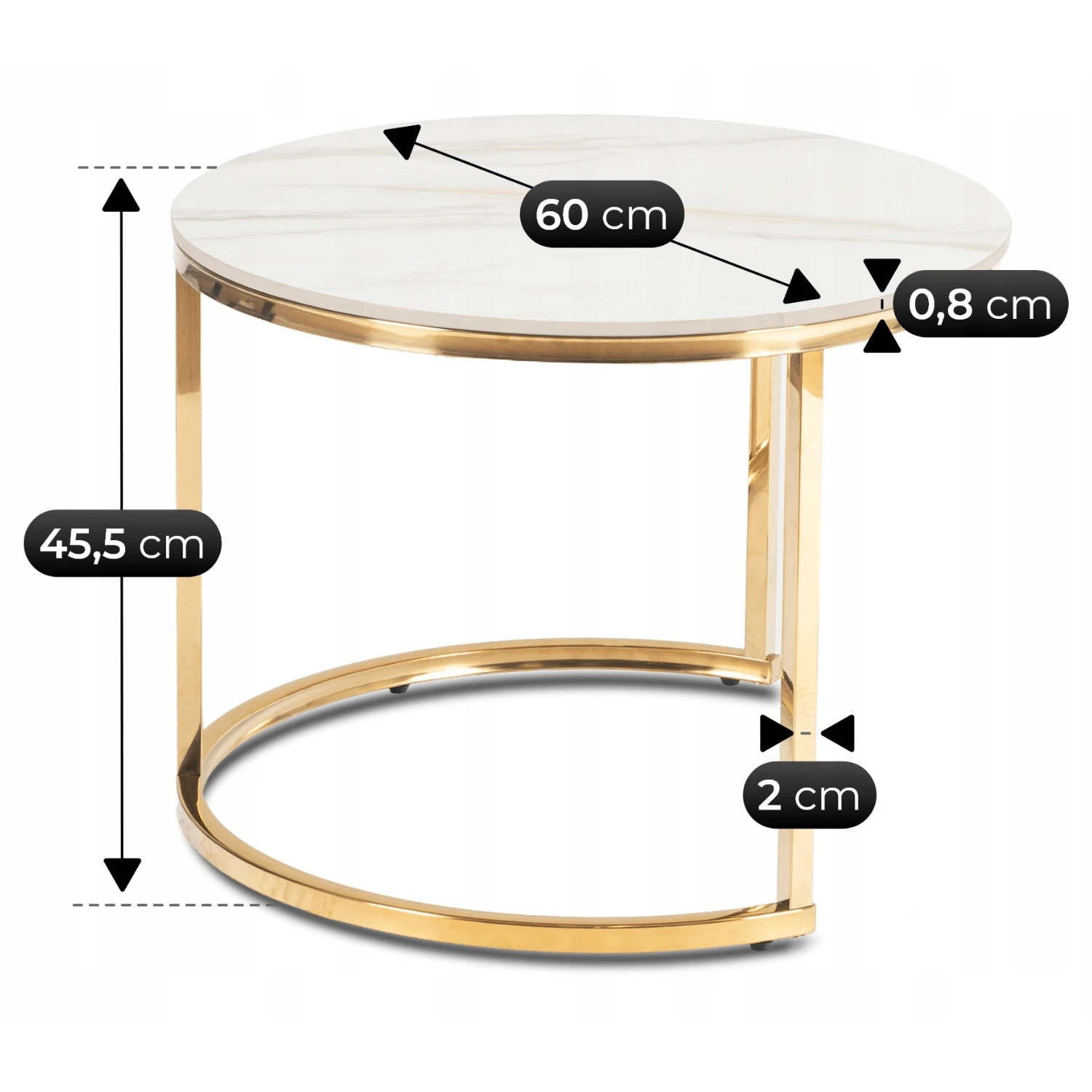 Sada keramických stolíkov MILANO 45 cm/60 cm, biely mramor/zlatá