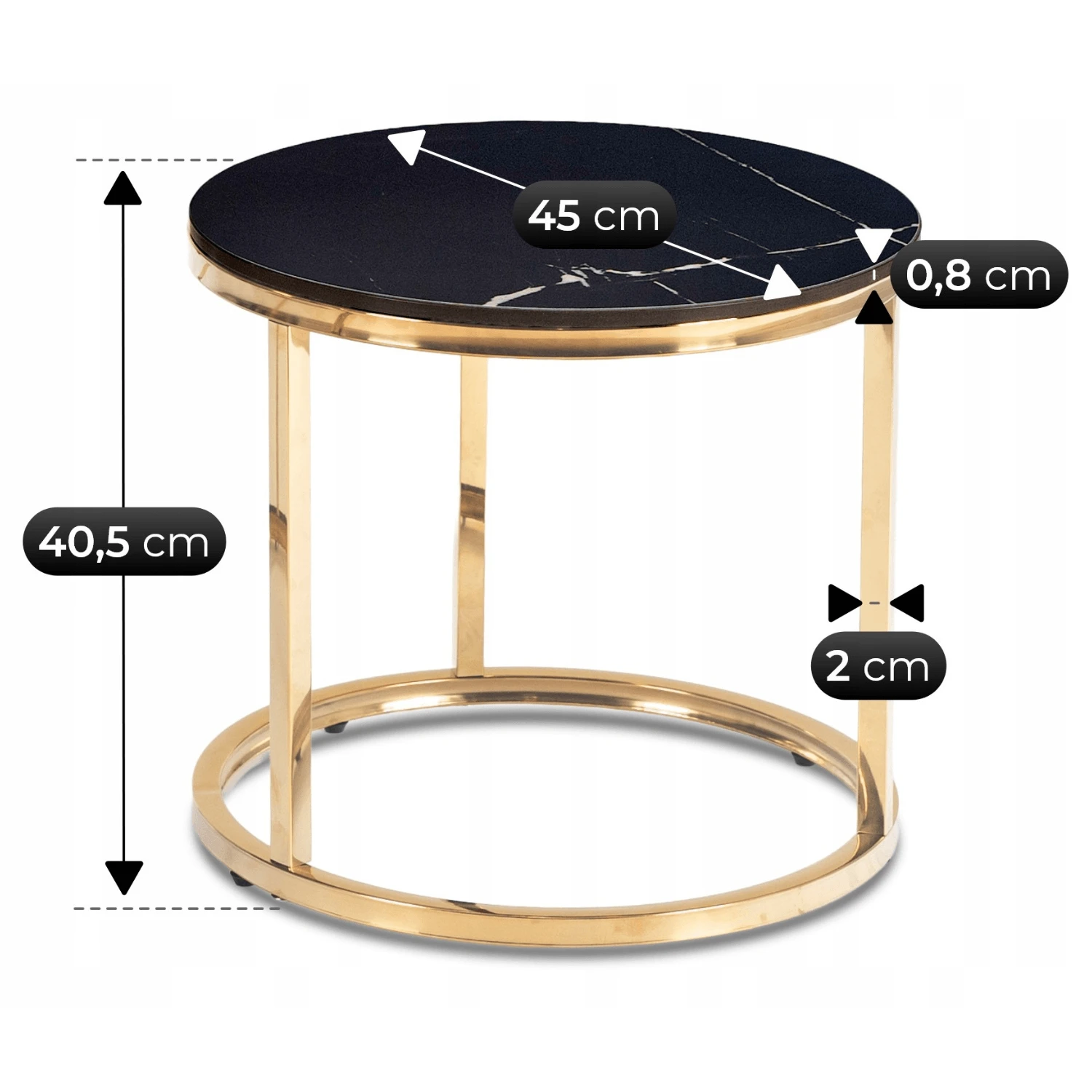 Sada keramických stolíkov MILANO 45 cm/60 cm, čierny mramor/zlatá